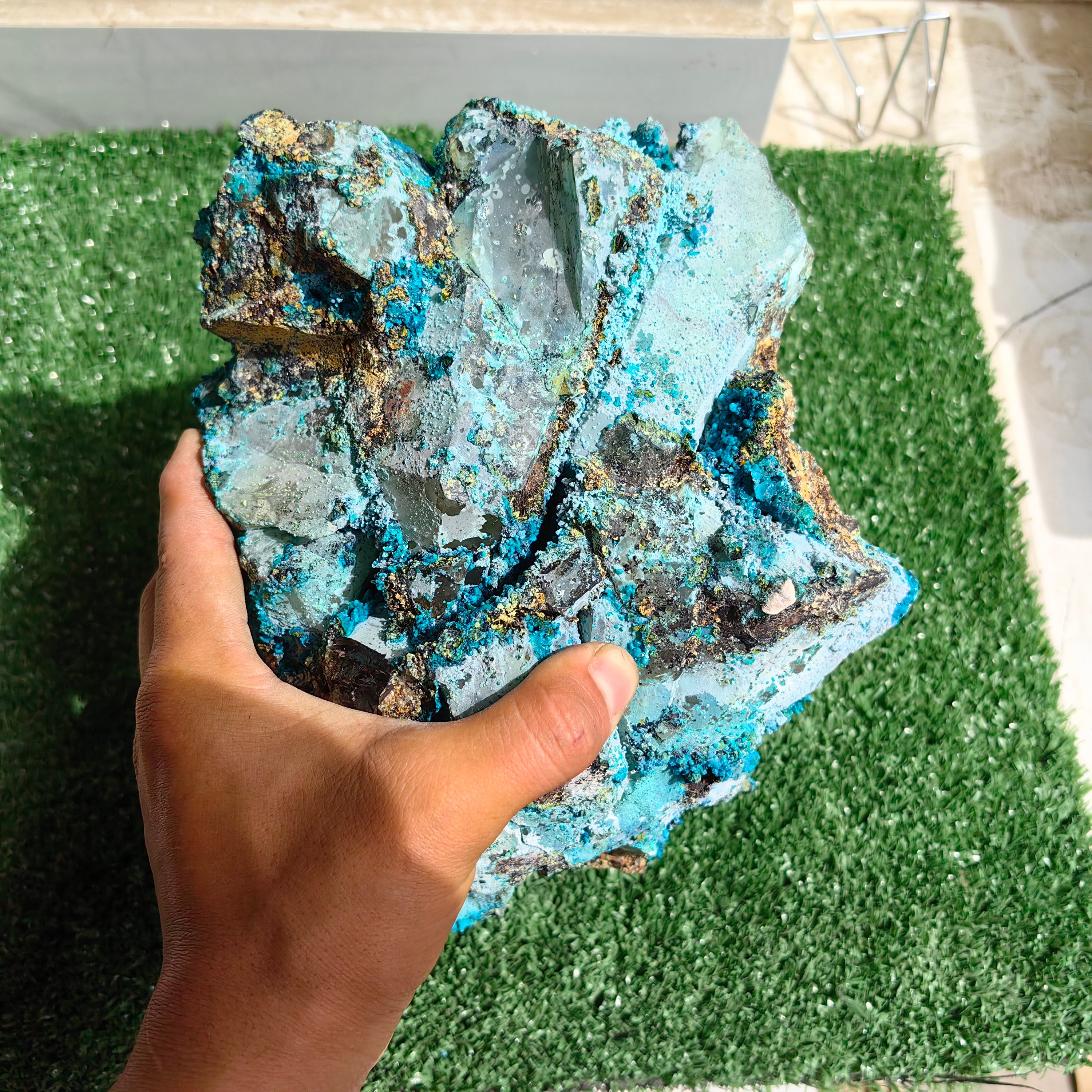 Chrysocolla on Quartz from mine tentadora