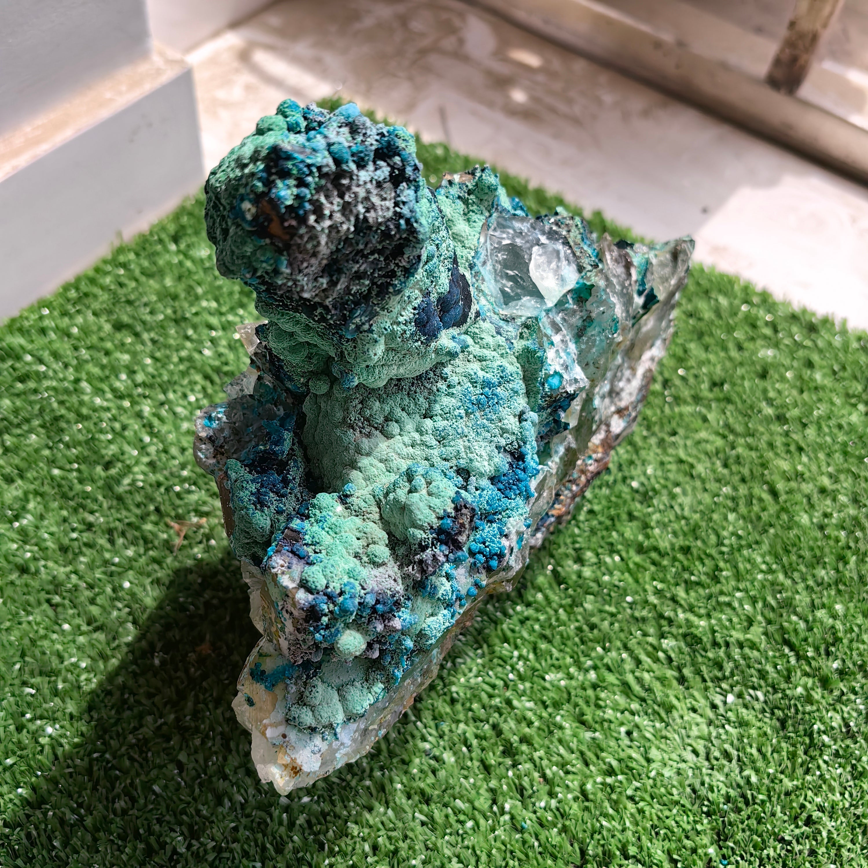 Chrysocolla on Quartz from mine tentadora