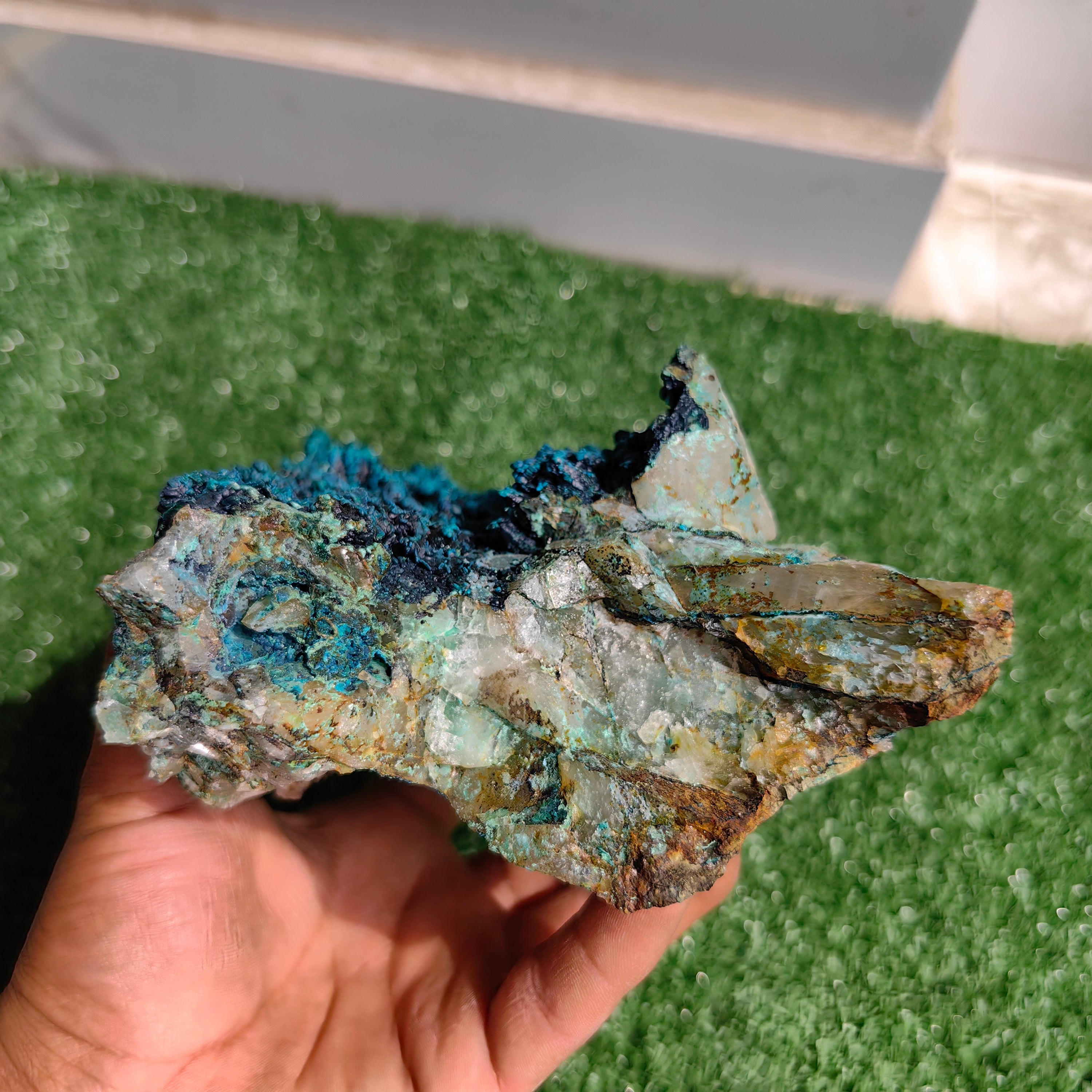 Chrysocolla on Quartz from mine tentadora