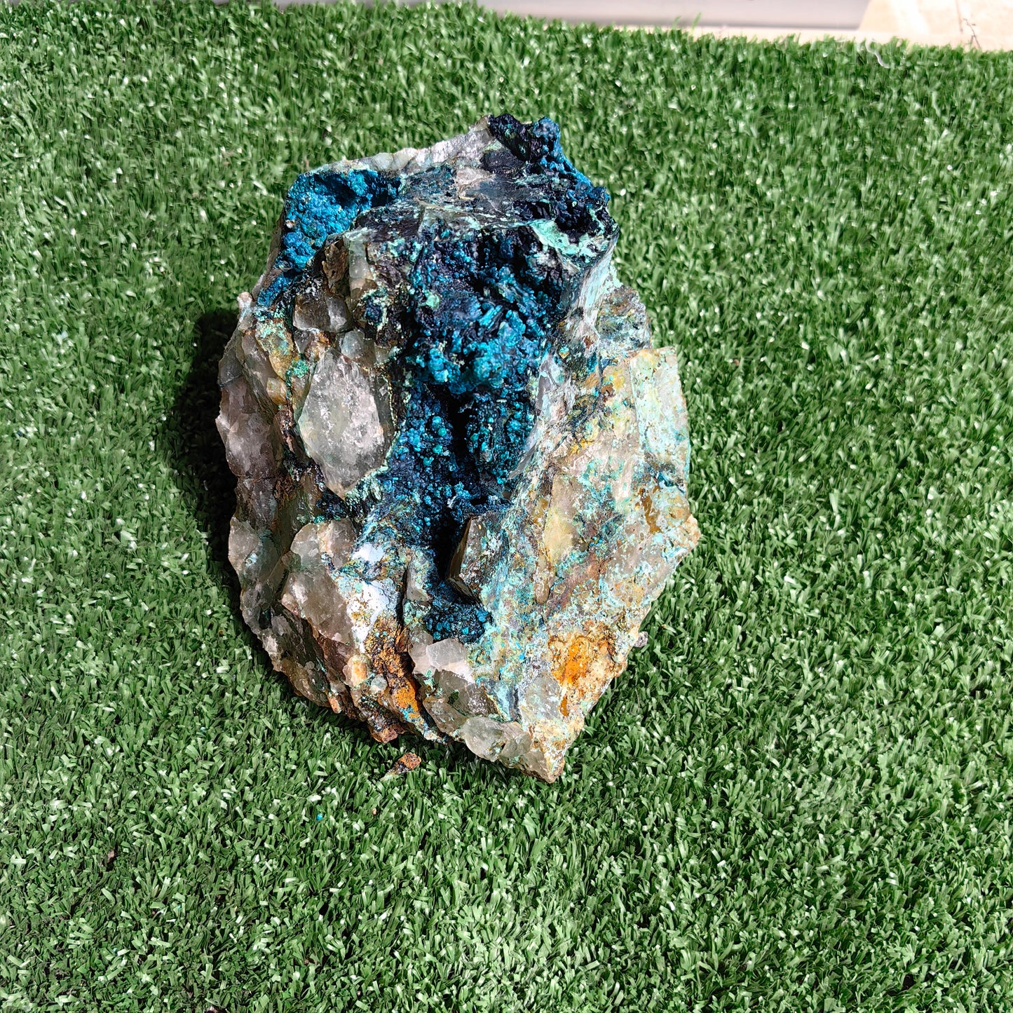 Chrysocolla on Quartz from mine tentadora