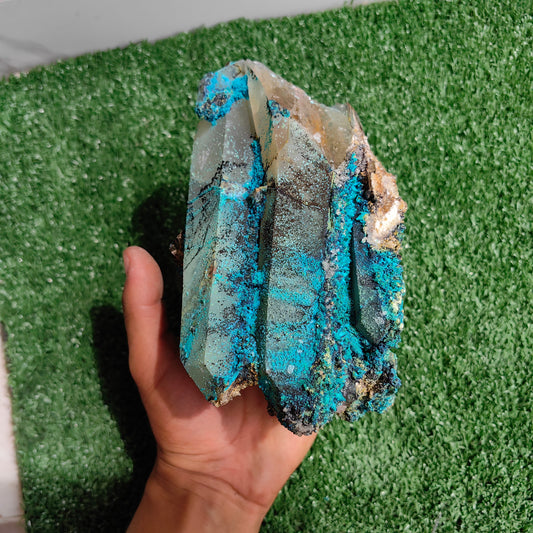Chrysocolla on Quartz from mine tentadora