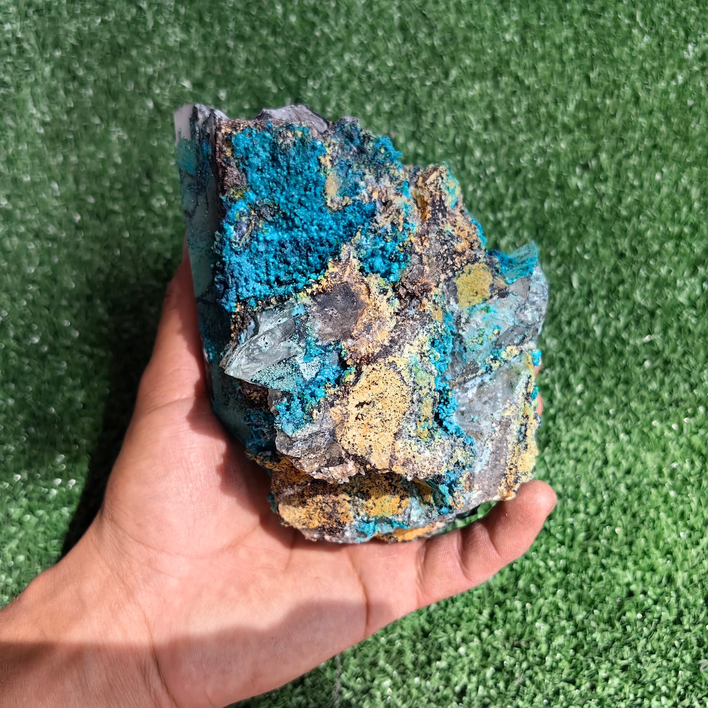 Chrysocolla on Quartz from mine tentadora