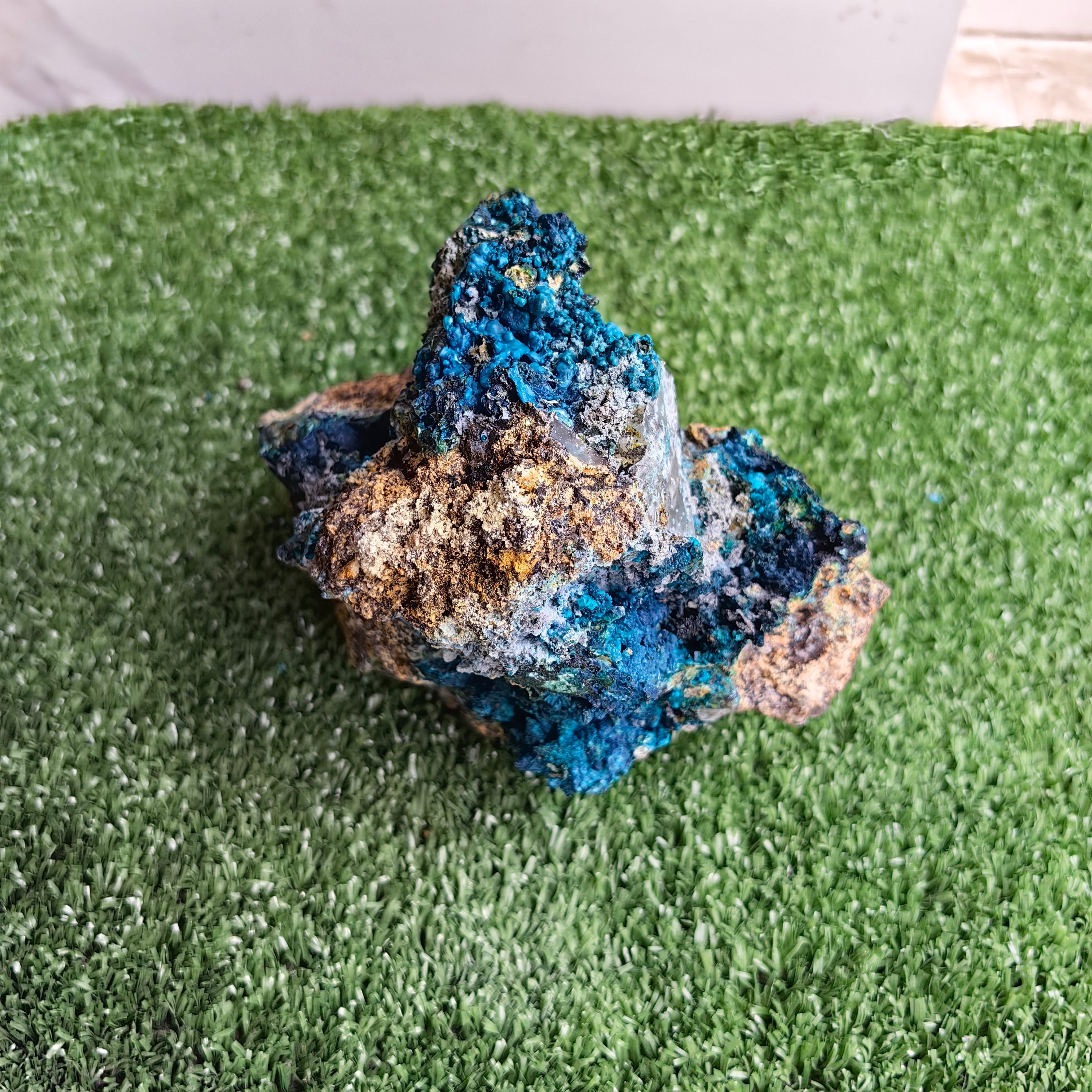 Chrysocolla on Quartz from mine tentadora