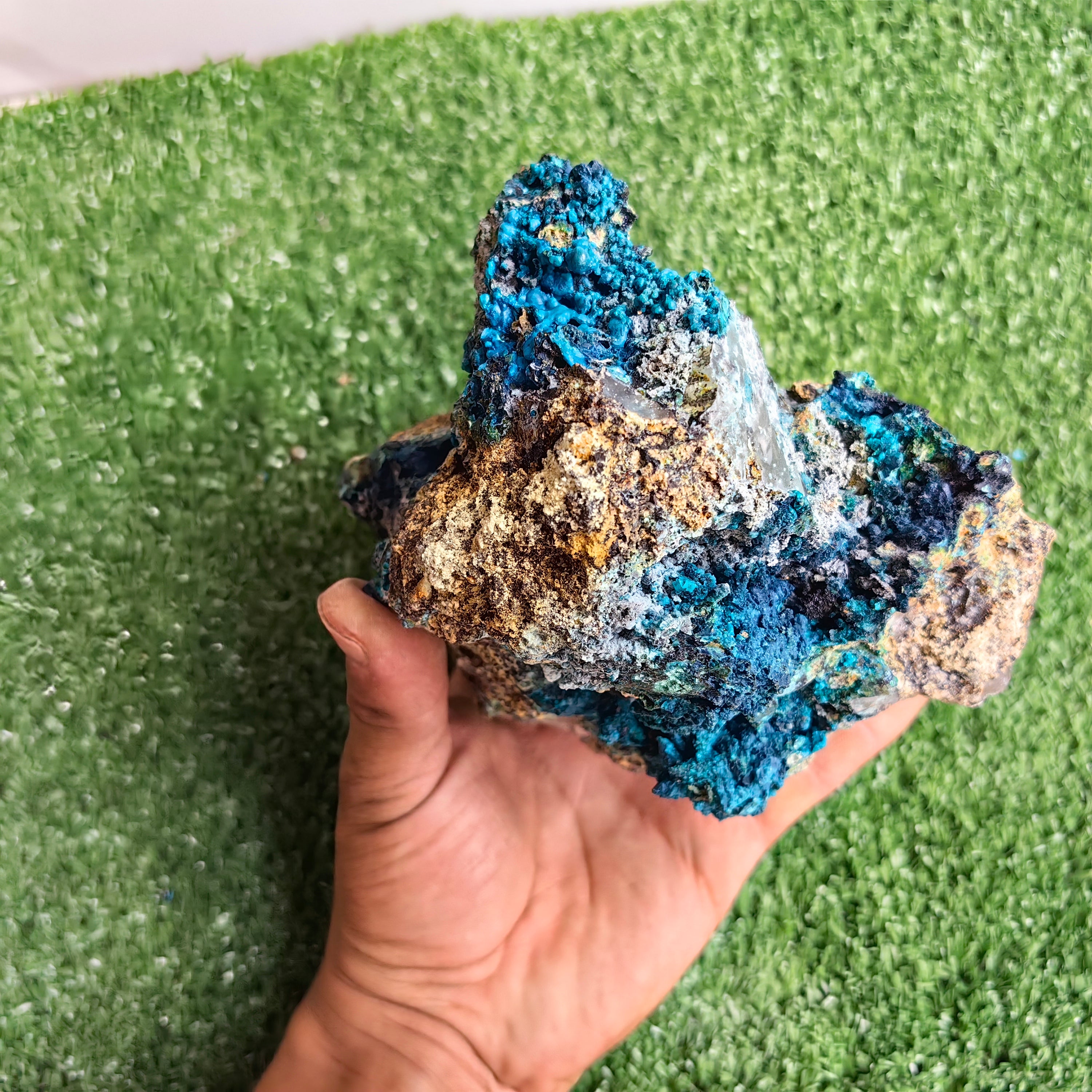 Chrysocolla on Quartz from mine tentadora