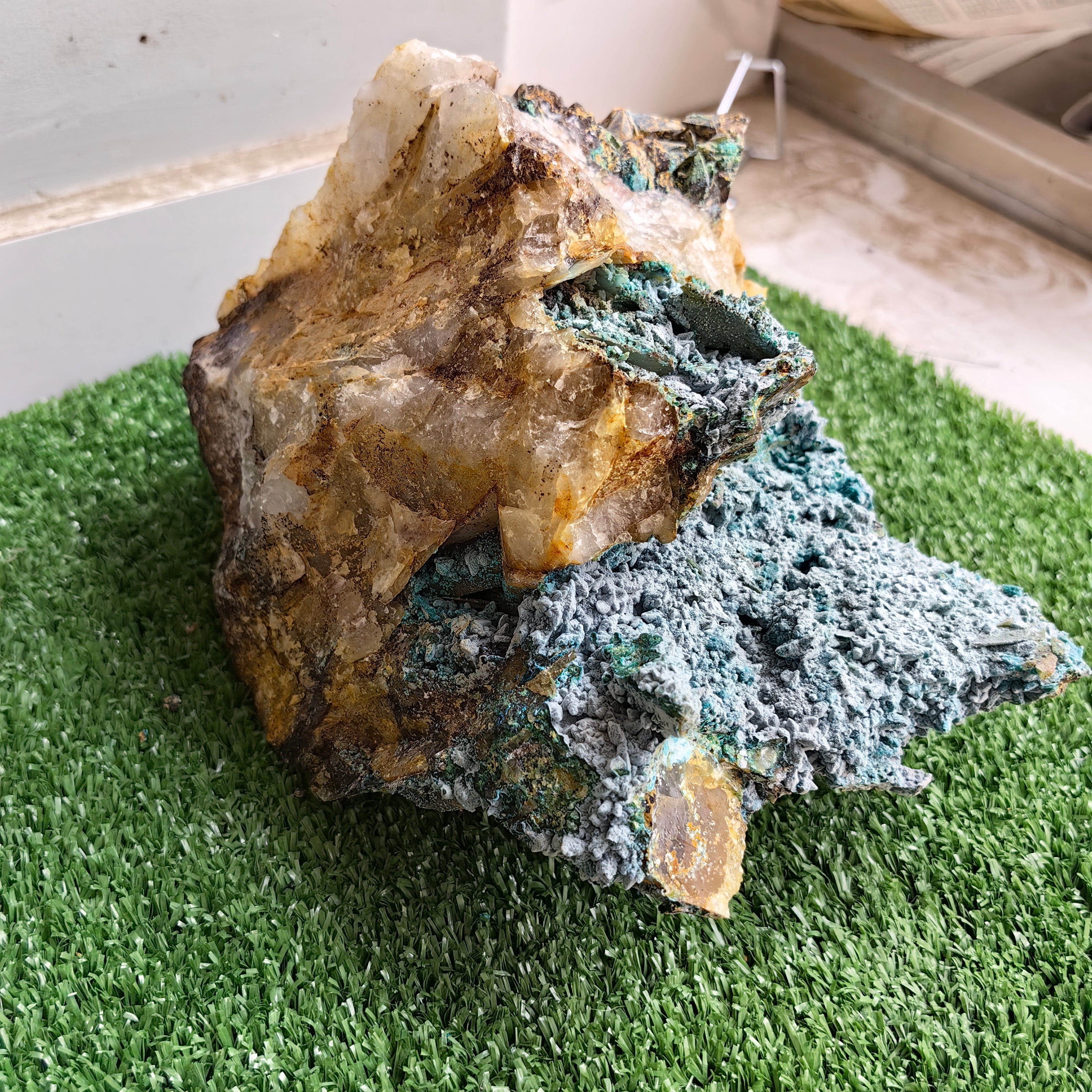 Chrysocolla on Quartz from mine tentadora