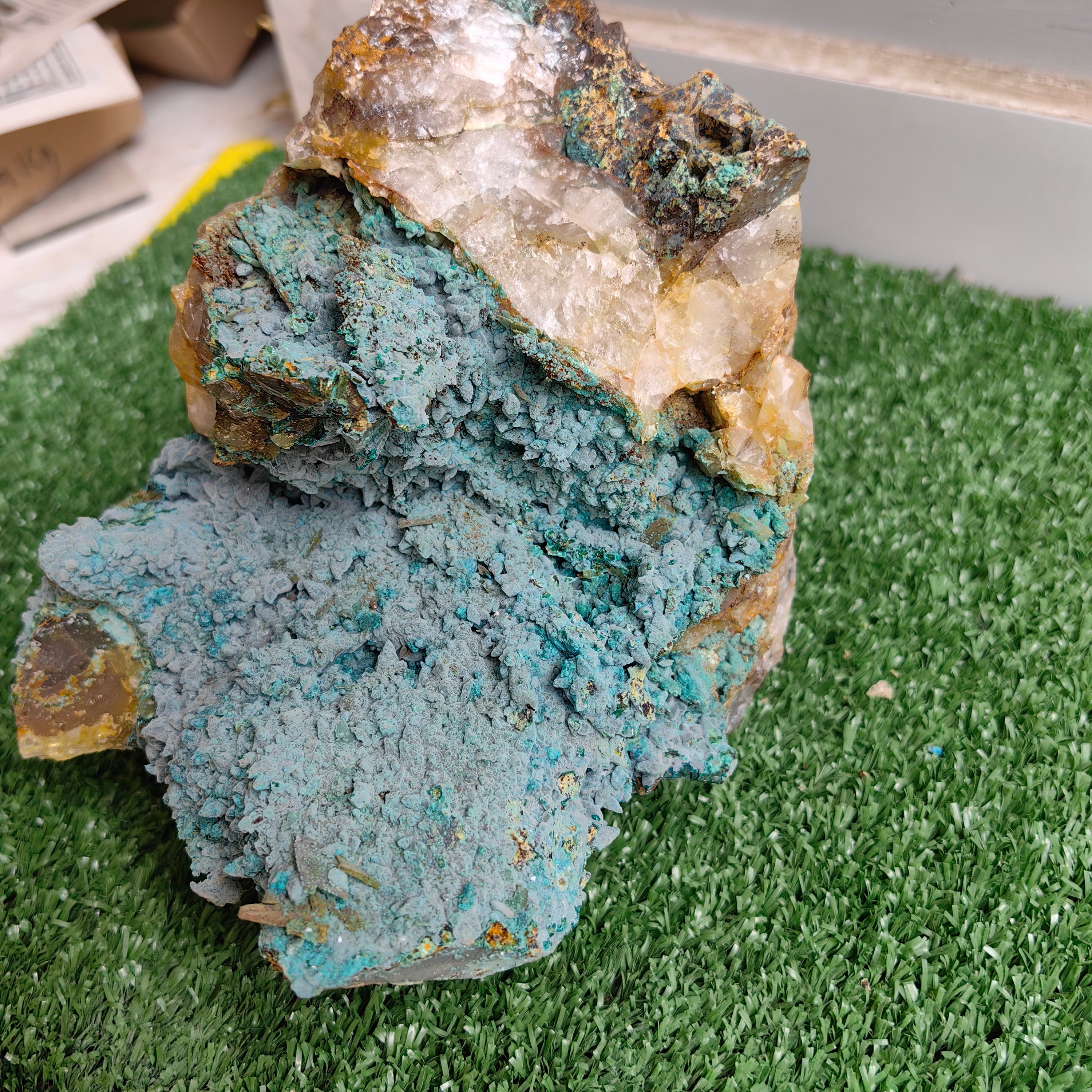 Chrysocolla on Quartz from mine tentadora