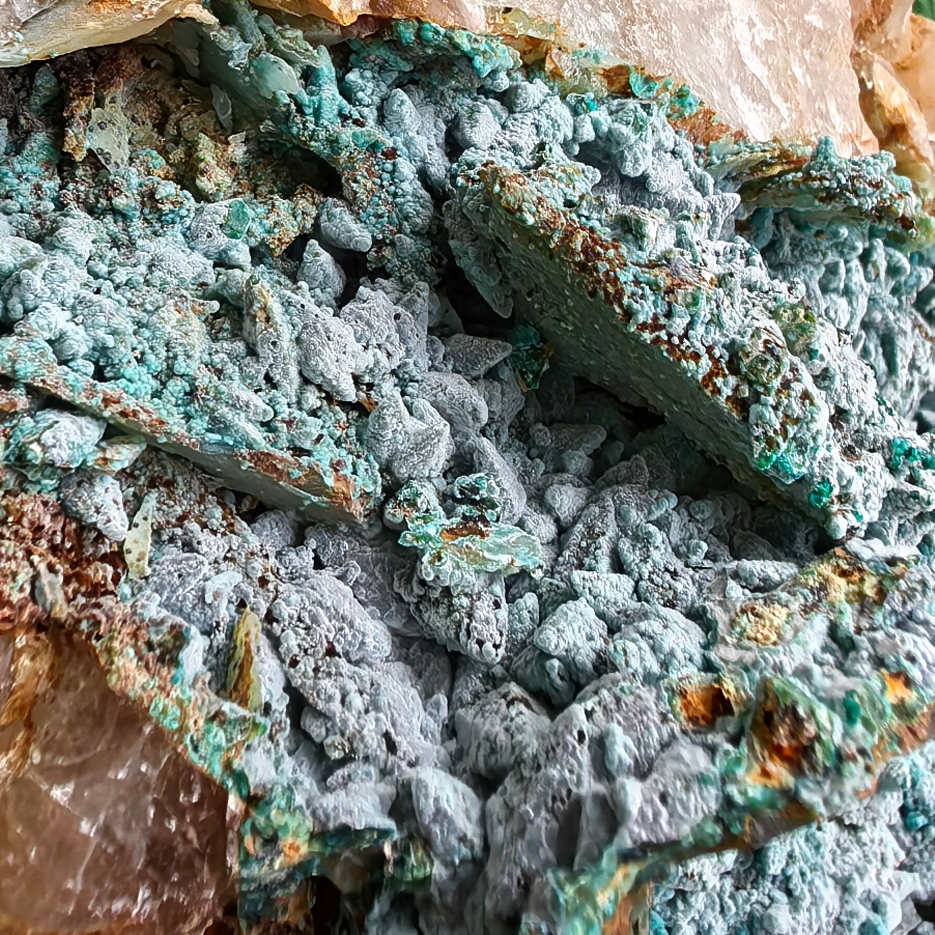 Chrysocolla on Quartz from mine tentadora