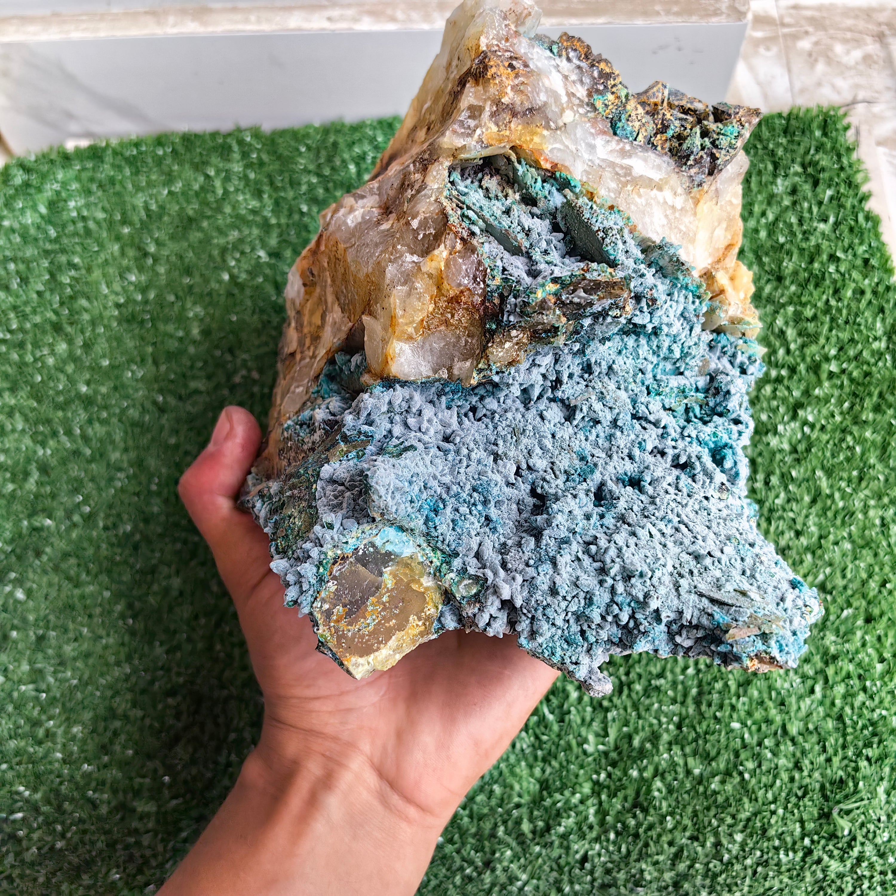 Chrysocolla on Quartz from mine tentadora