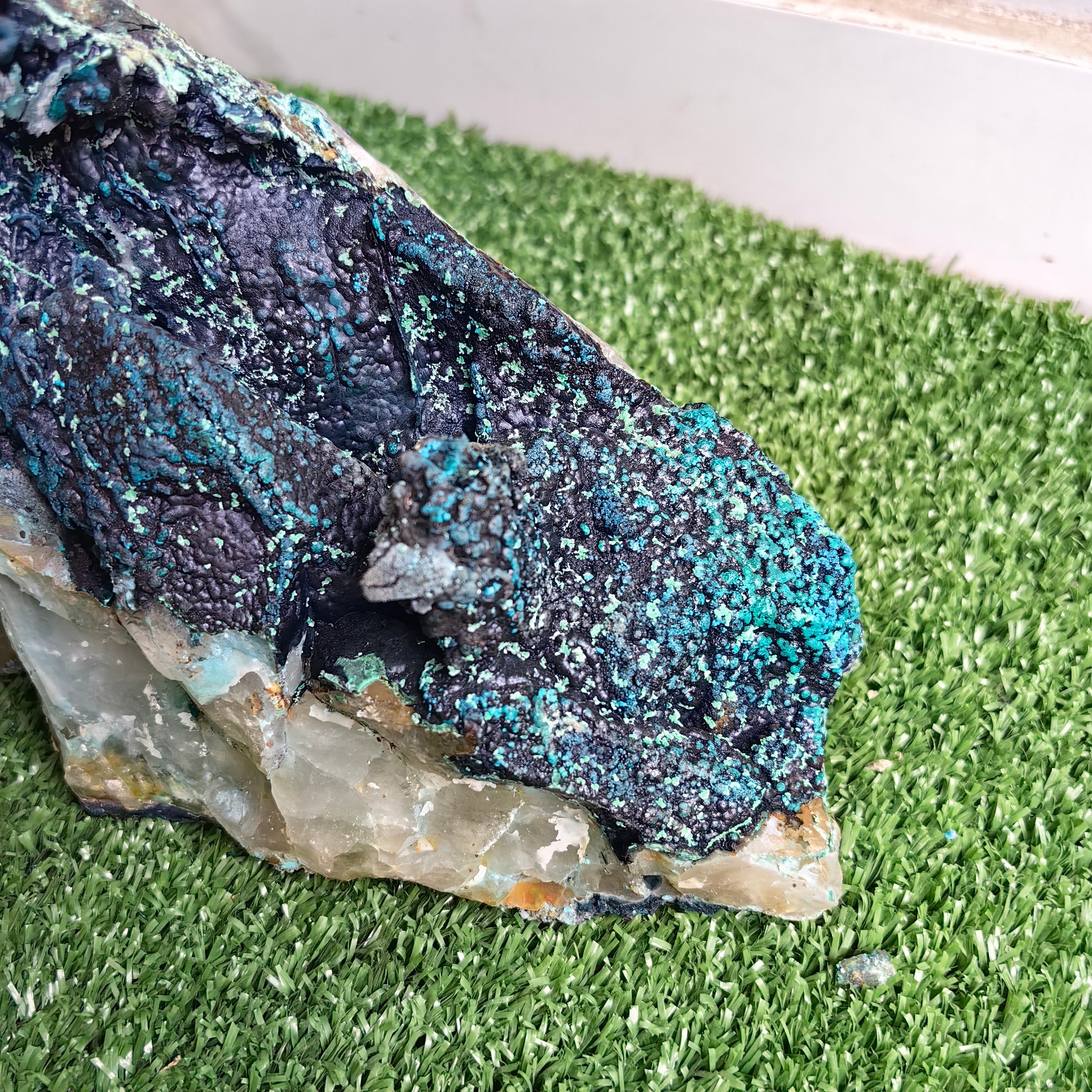Chrysocolla on Quartz from mine tentadora