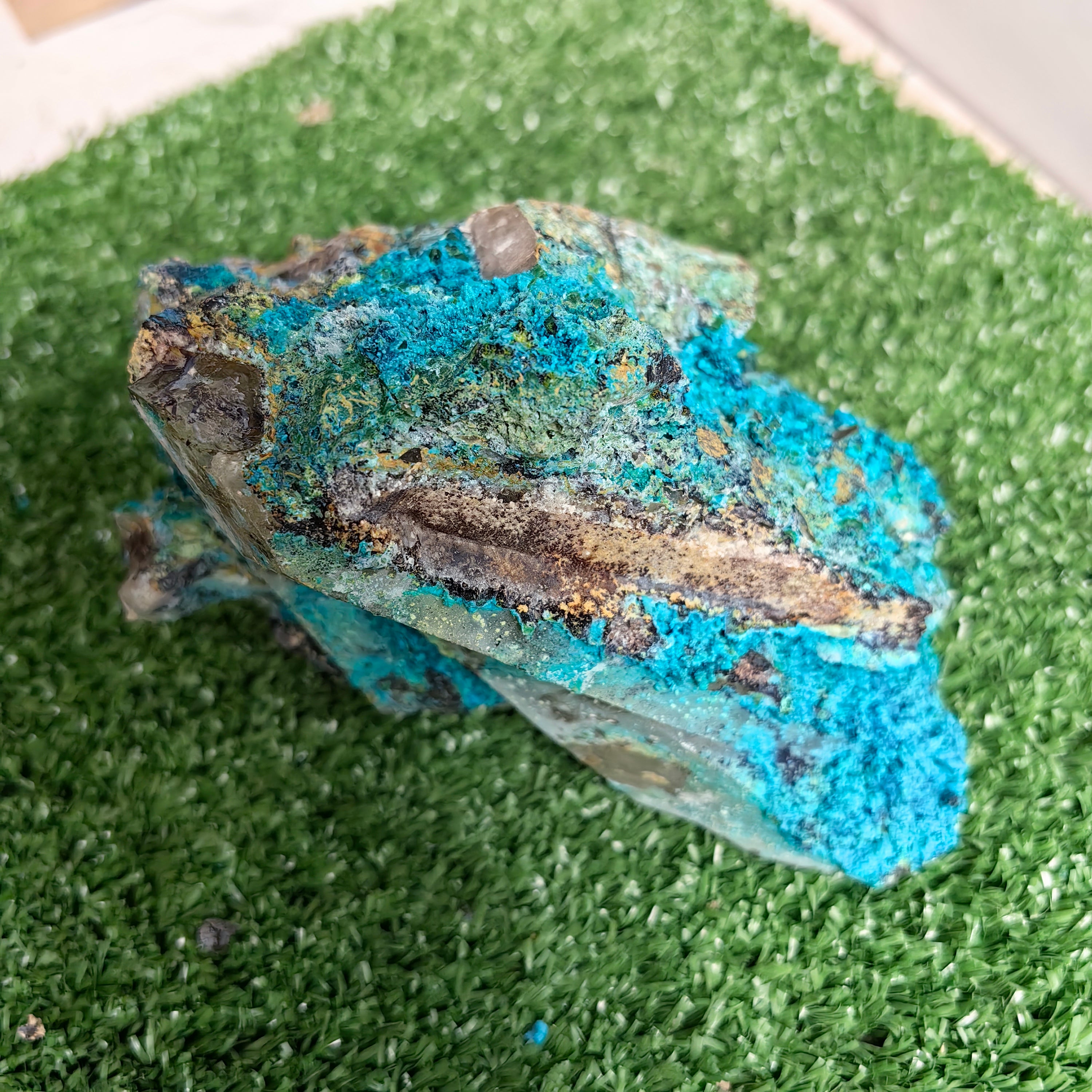 Chrysocolla on Quartz from mine tentadora