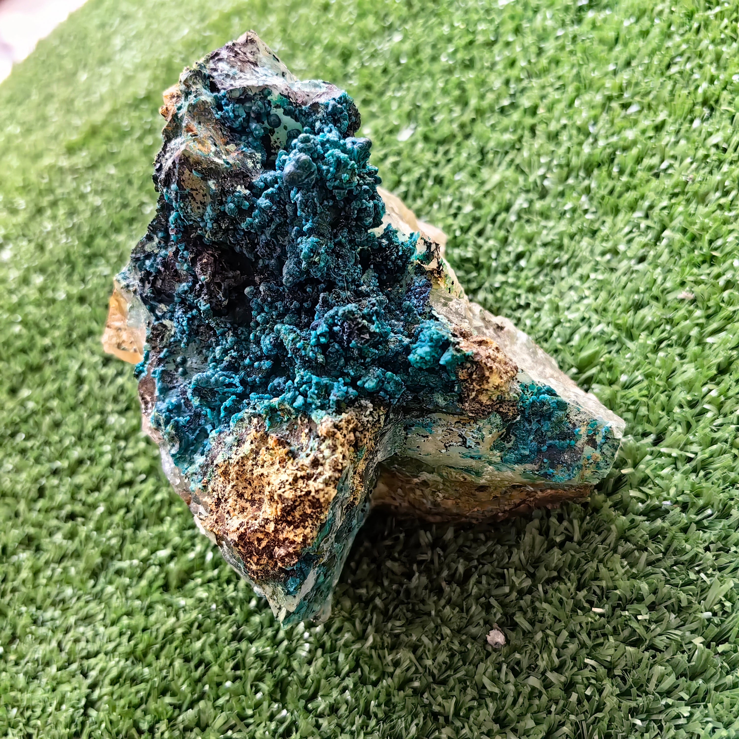 Chrysocolla on Quartz from mine tentadora