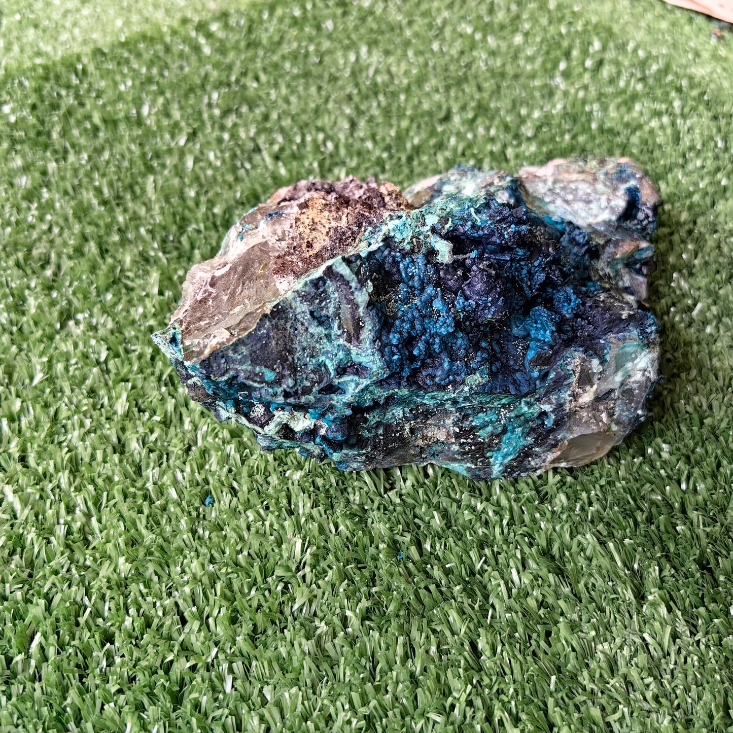 Chrysocolla on Quartz from mine tentadora