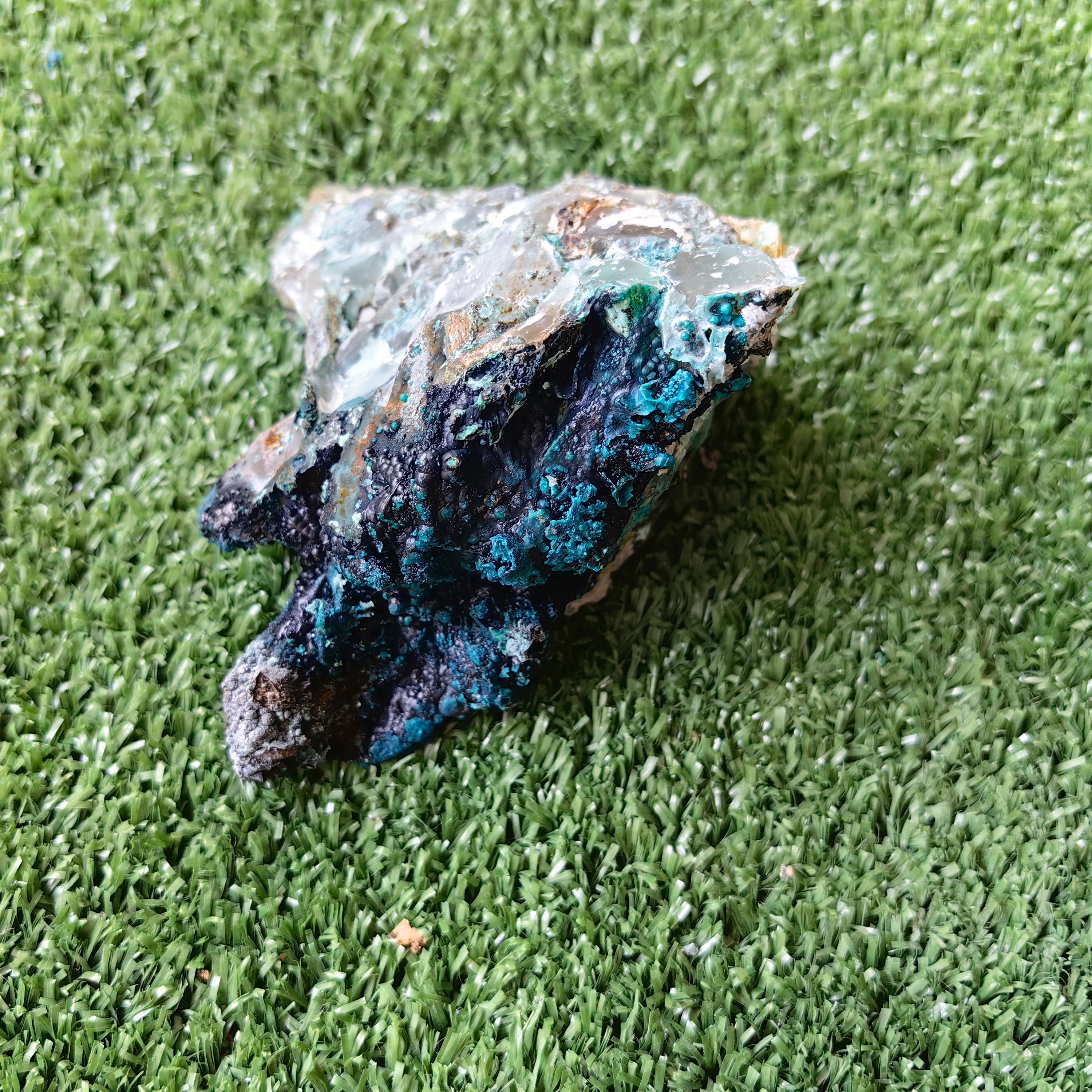 Chrysocolla on Quartz from mine tentadora