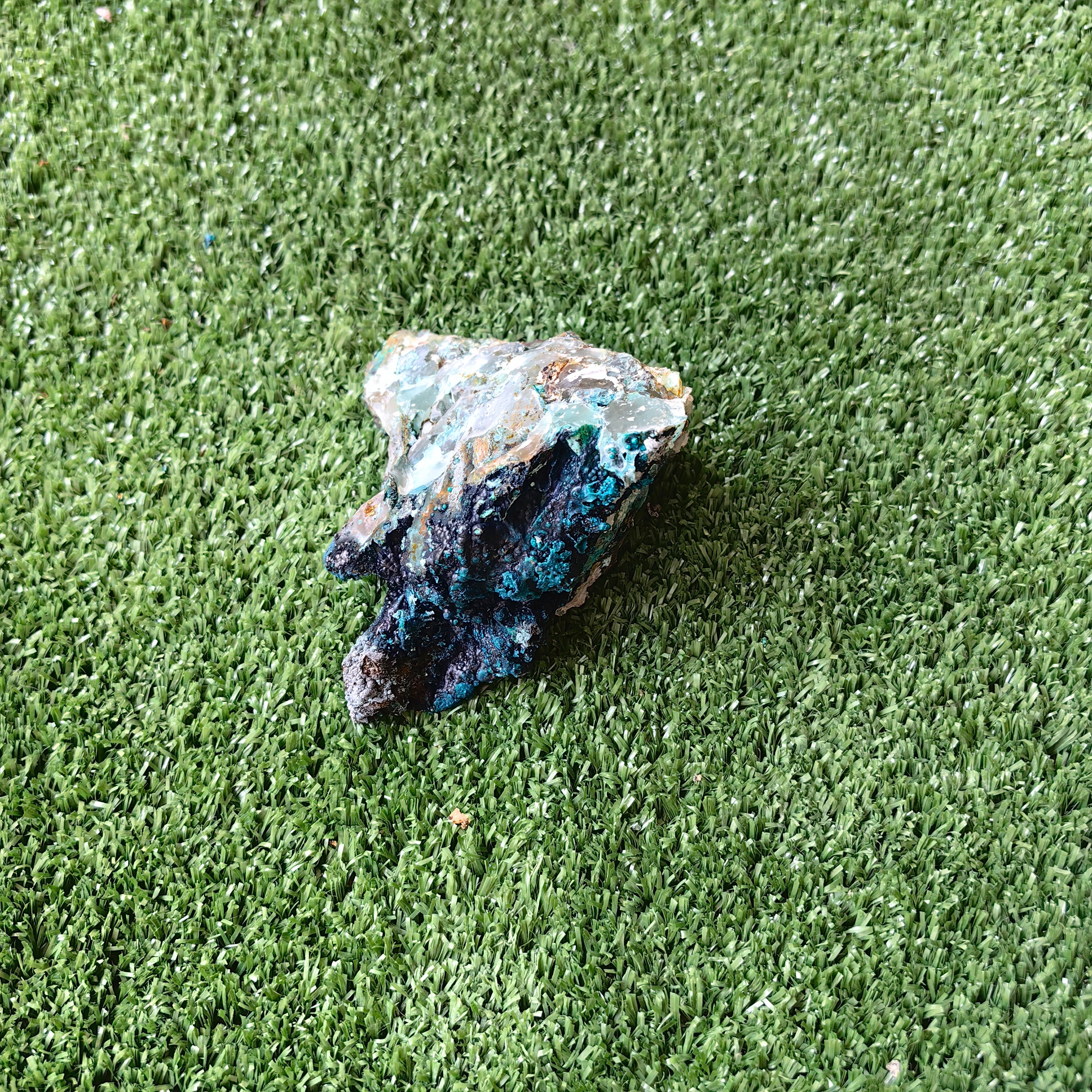Chrysocolla on Quartz from mine tentadora