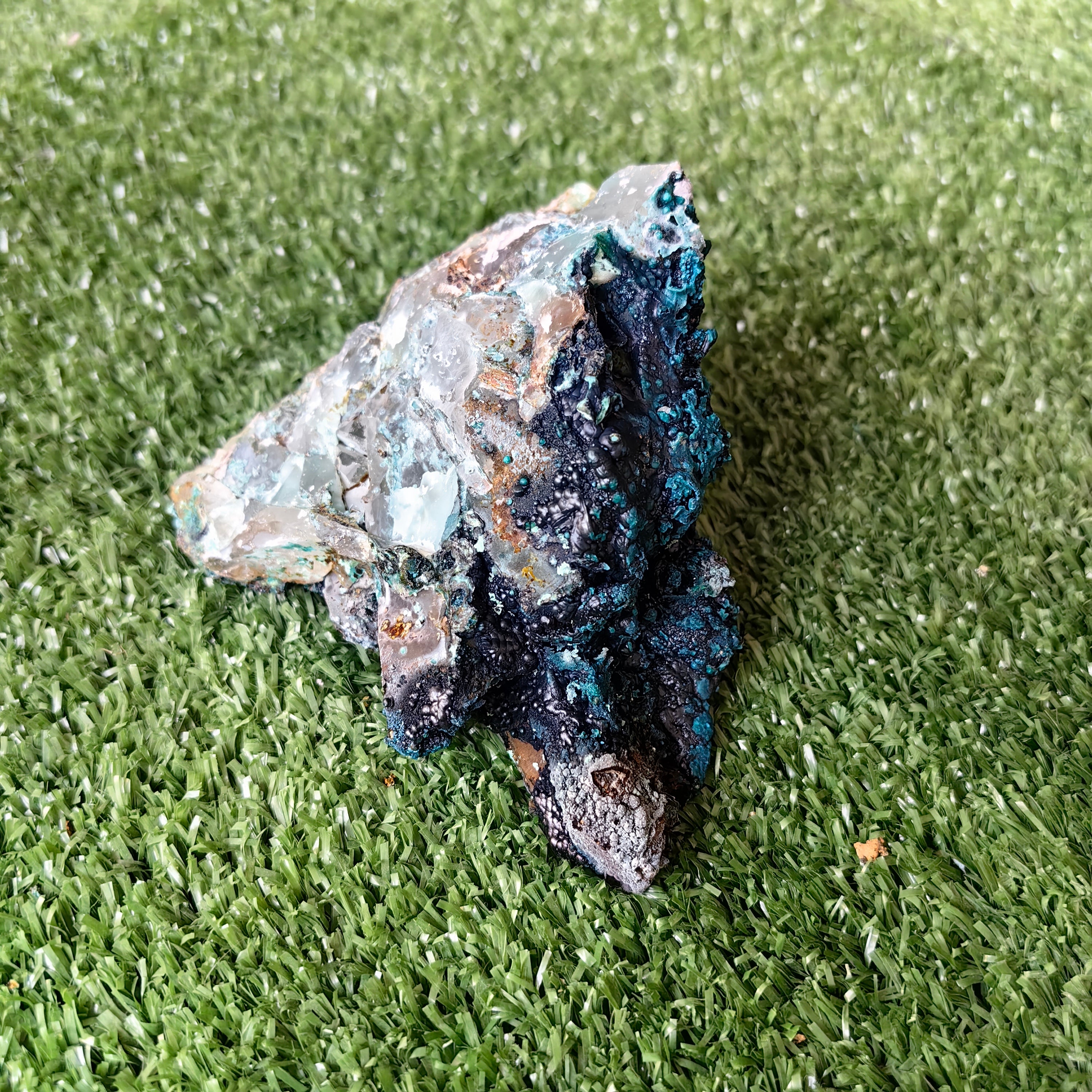 Chrysocolla on Quartz from mine tentadora