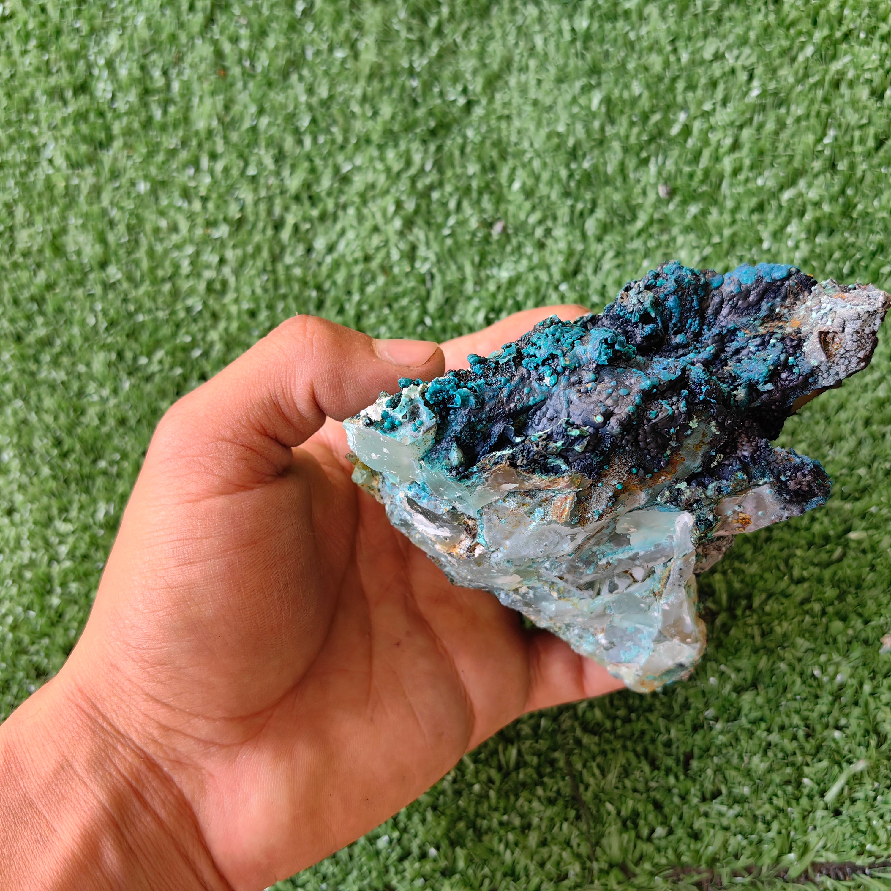Chrysocolla on Quartz from mine tentadora
