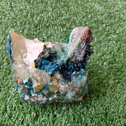 Chrysocolla on Quartz from mine tentadora