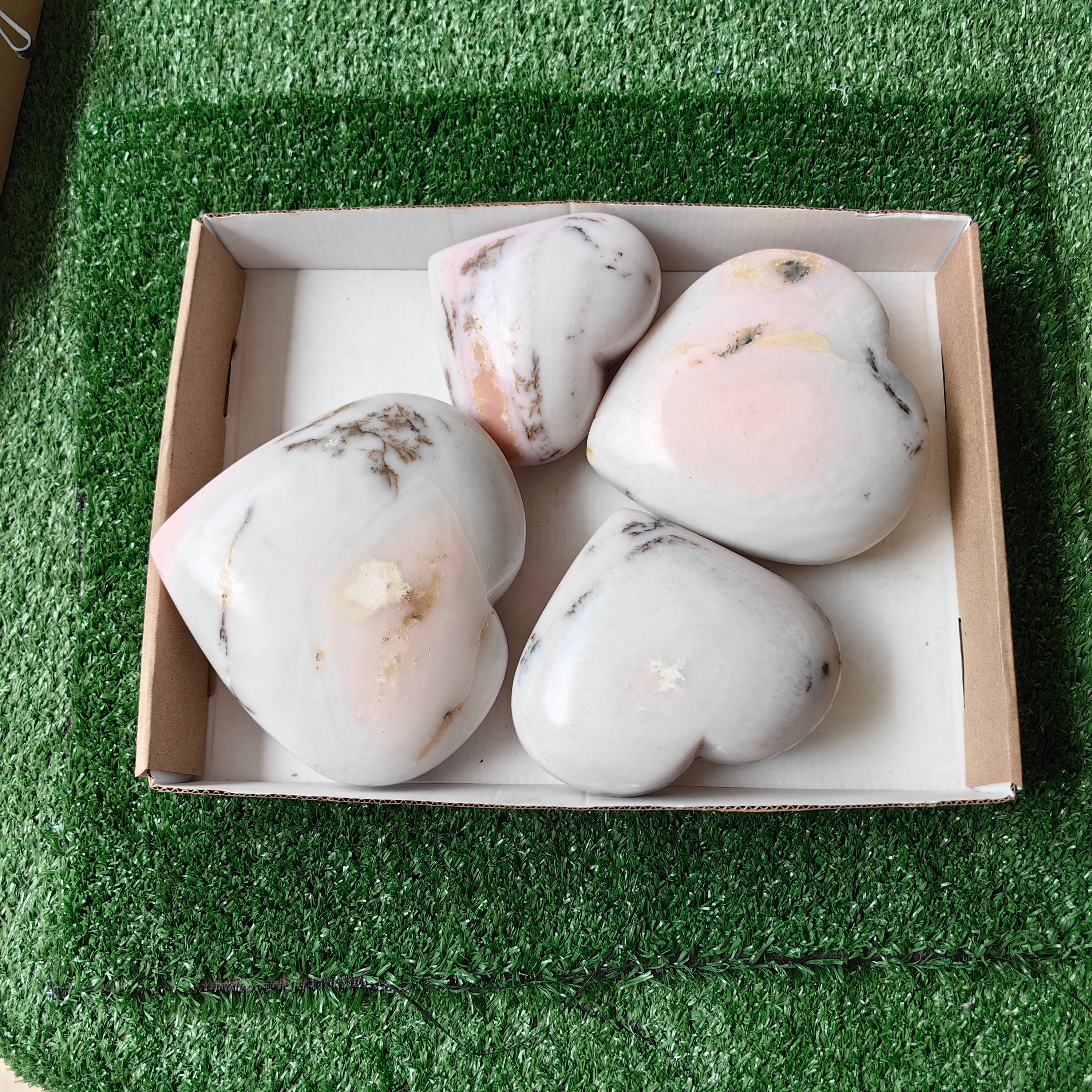 4 pc peruvian pink opal hearts