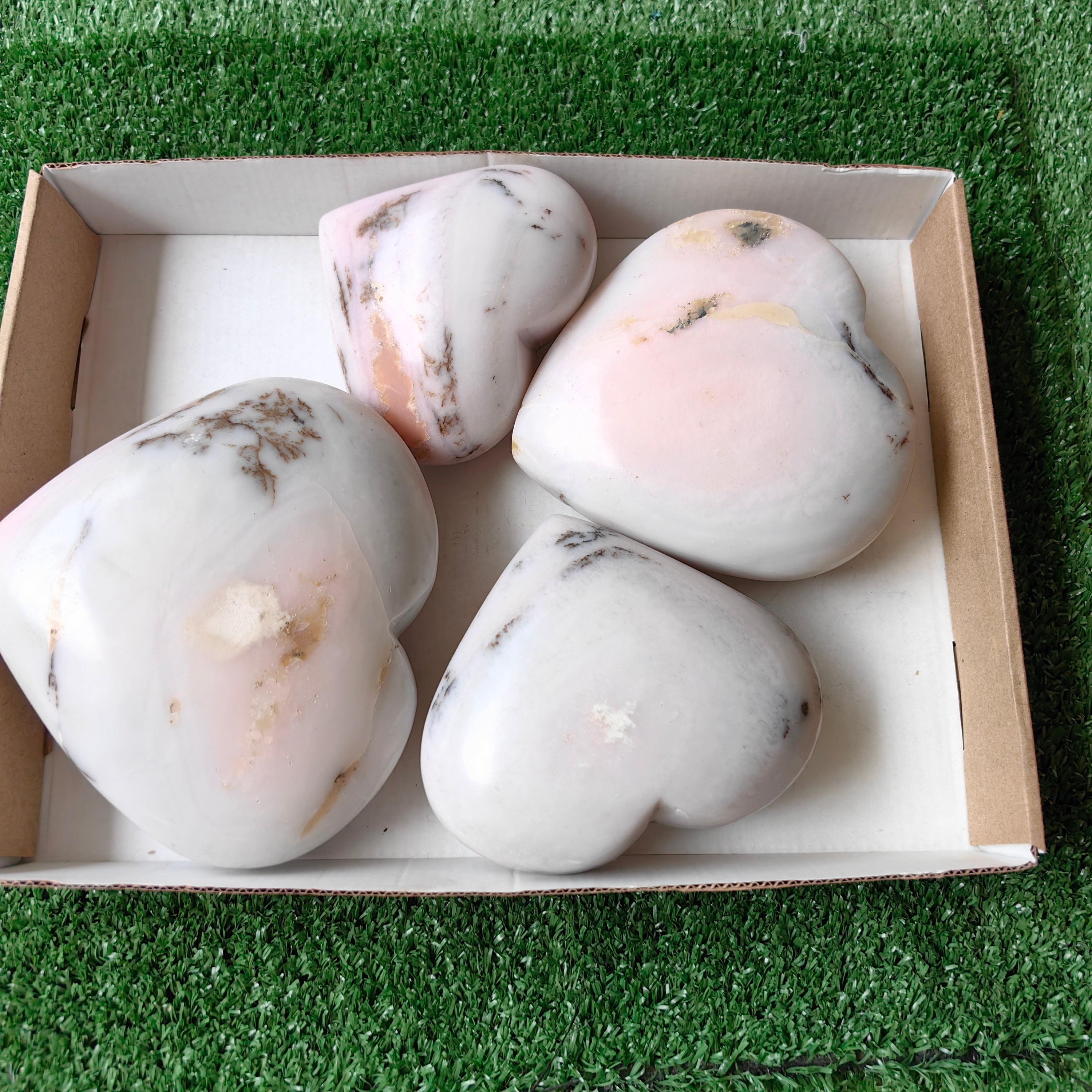 4 pc peruvian pink opal hearts