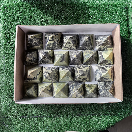 22 pc green serpentine with pyrite pyramids