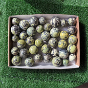 37 pc green serpentine with pyrite spheres