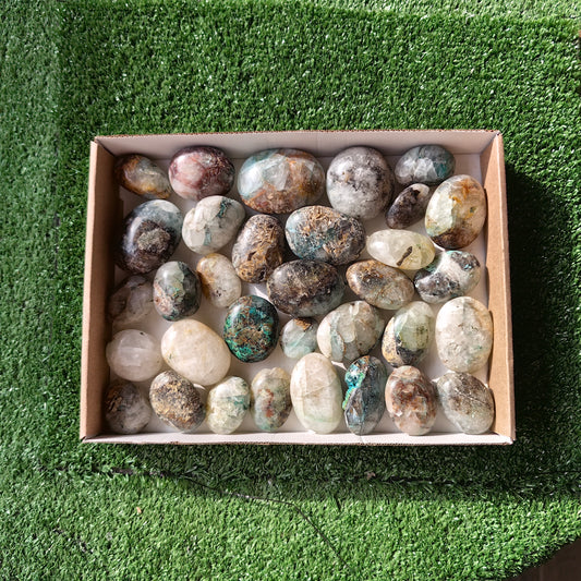 33 pc chrysocolla on quartz palms
