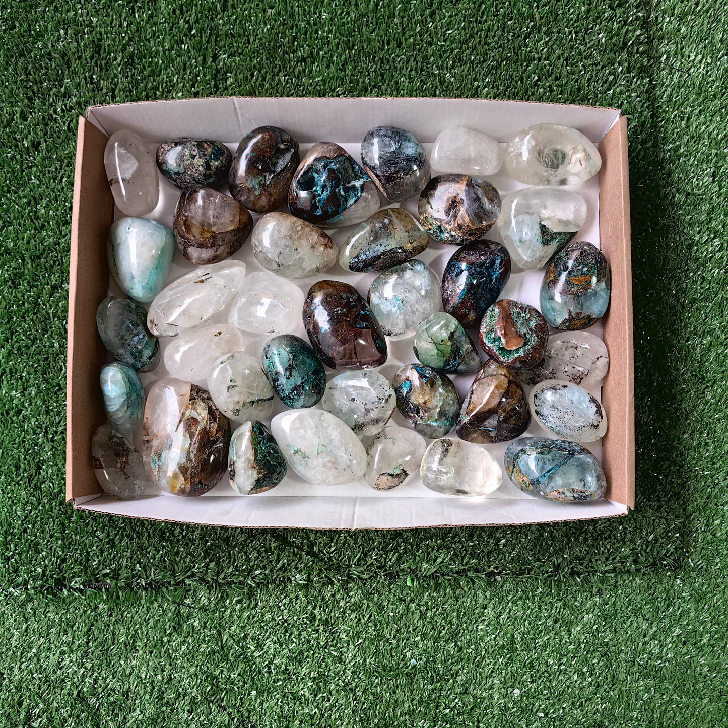 38 pc Chrysocolla on quartz Free Form