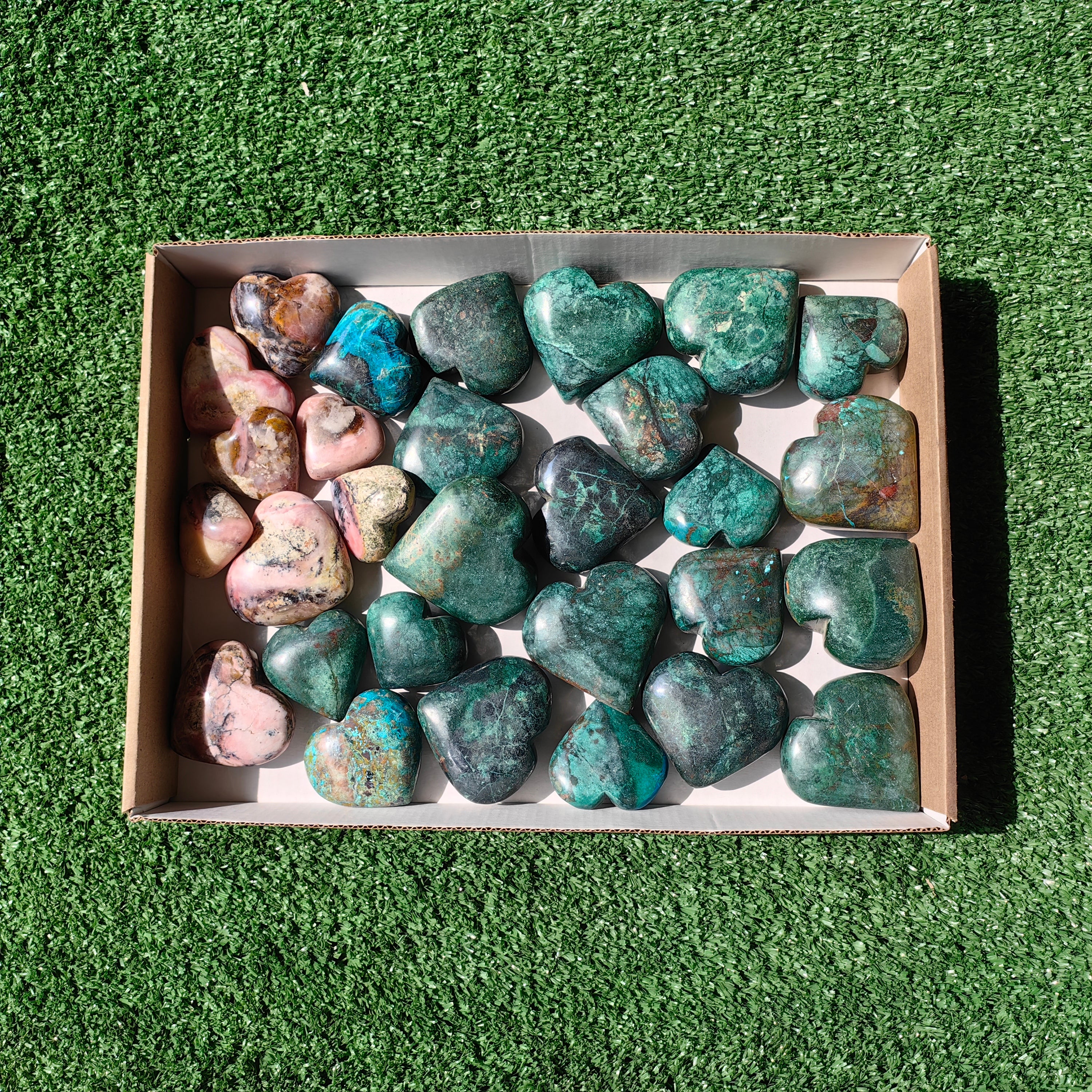 29 pc hearts chrysocolla & pink opal