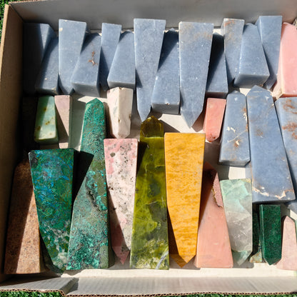 40 pc towers angelite, chrysocolla, pink opal & serpentine