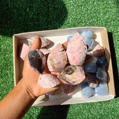24 pc hearts & flames angelite, pink opal & rhodonite