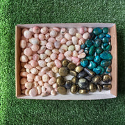 2 kg tumbled mixted pink opal chrysocolla and chalcopyrite