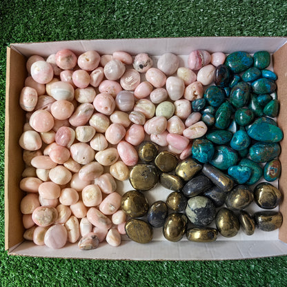 2 kg tumbled mixted pink opal chrysocolla and chalcopyrite