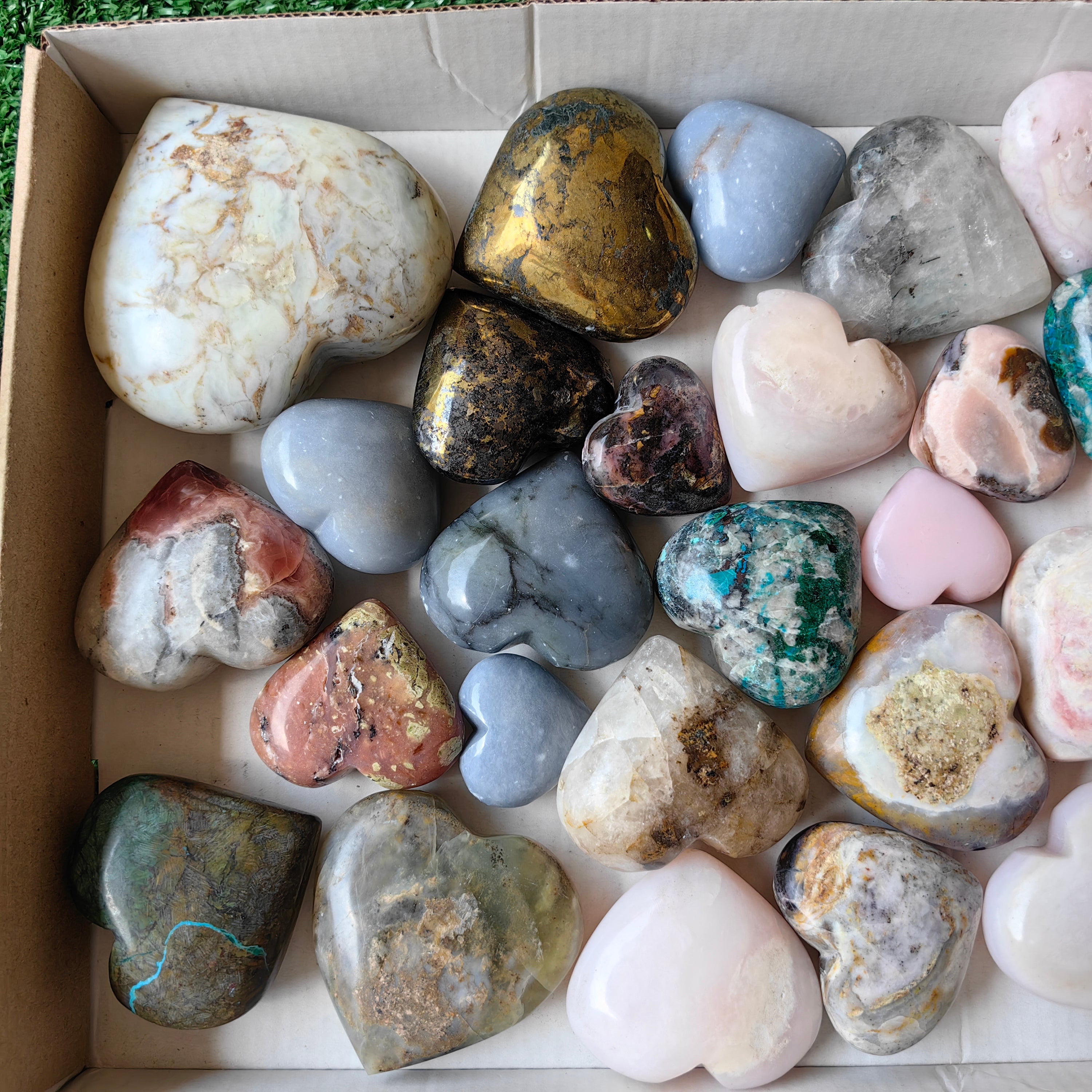 31 pc hearts of blue opal pink opal chalcopyrite chrysocolla angelite