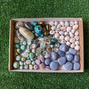 2 kg tumbled mixted angelite / mangano calcite / opal / bolivianite / chalcopyrite / chrysocolla