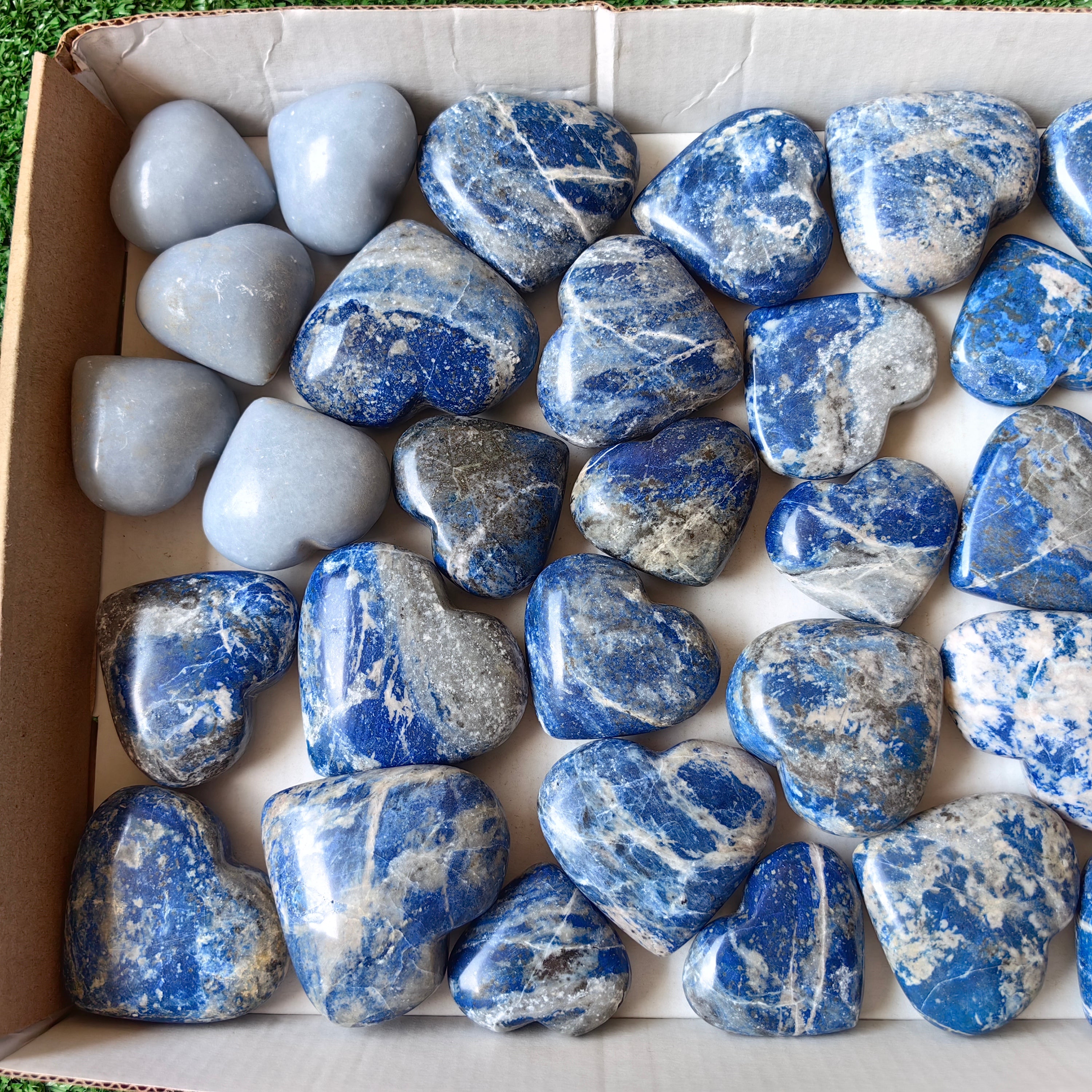 33 pc hearts of lapiz lazuli / angelite