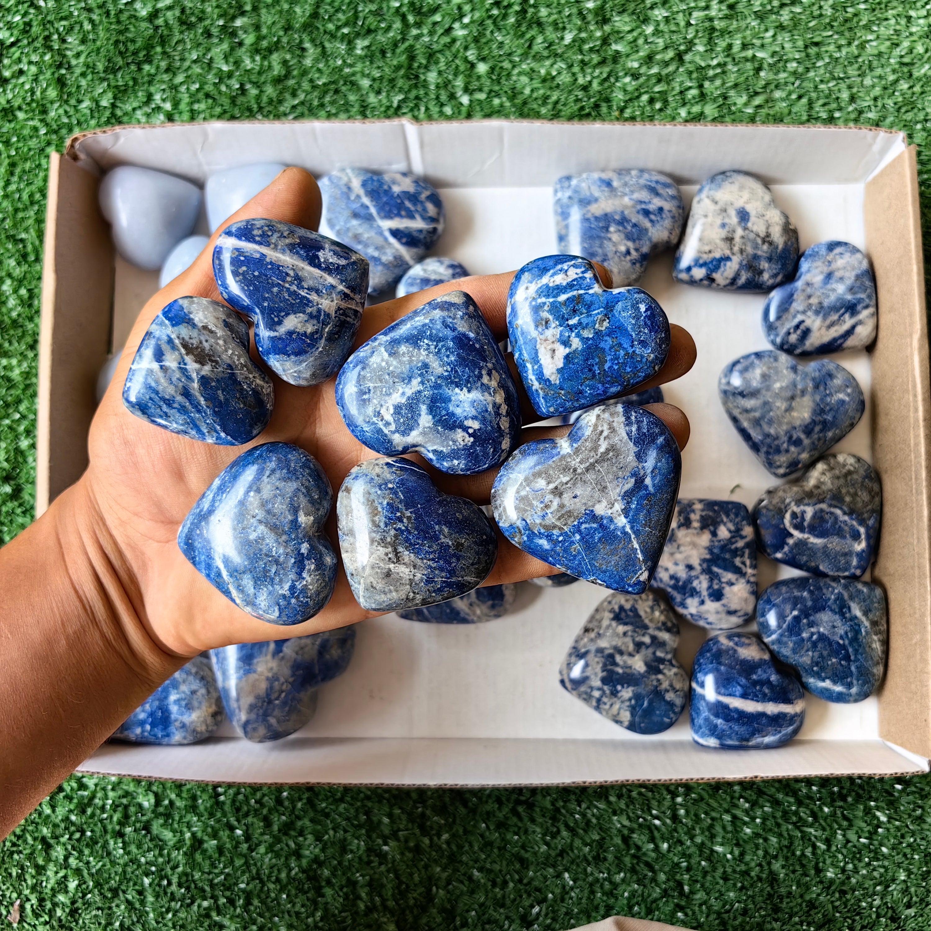 33 pc hearts of lapiz lazuli / angelite