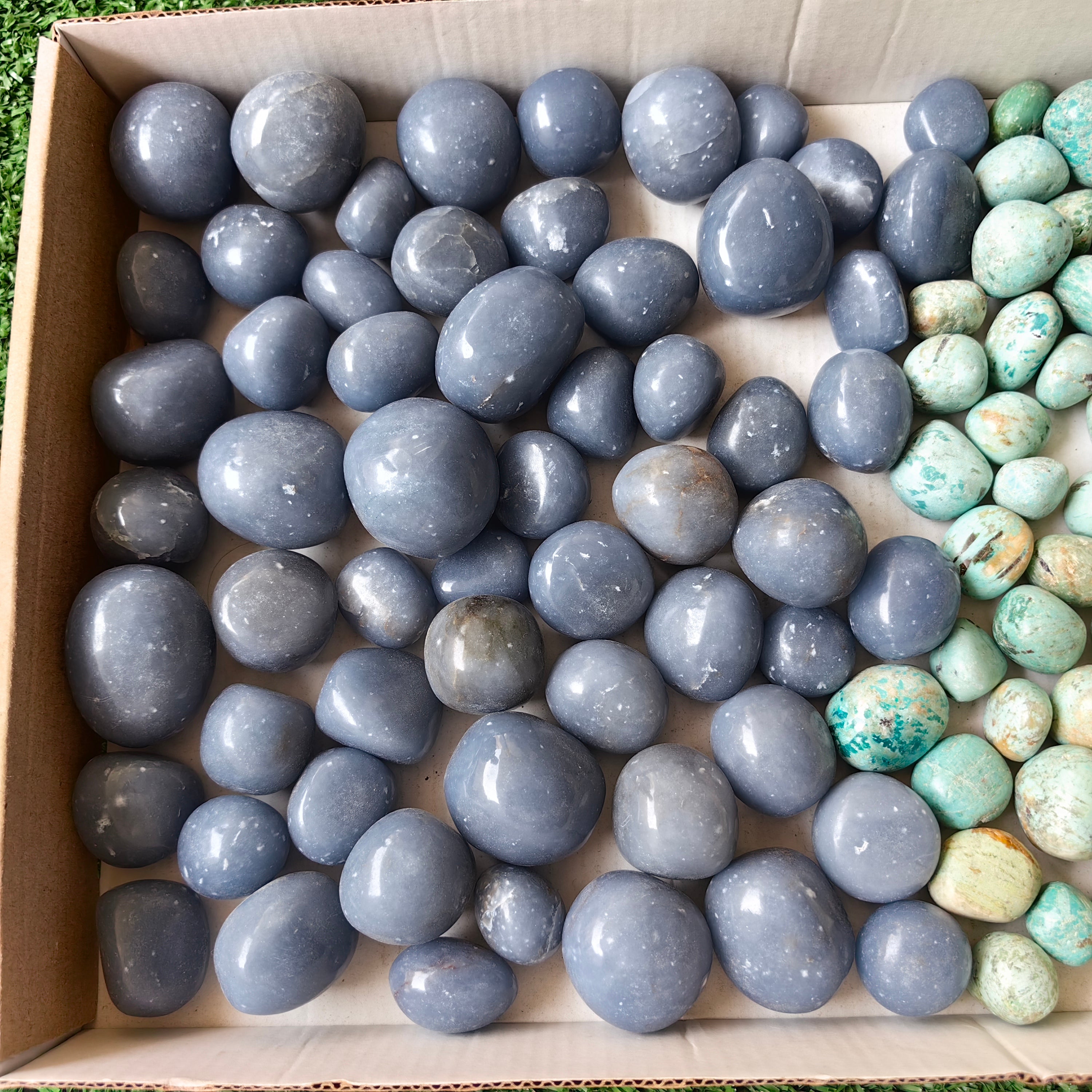 2 kg tumbled angelite / peruvian turquoise