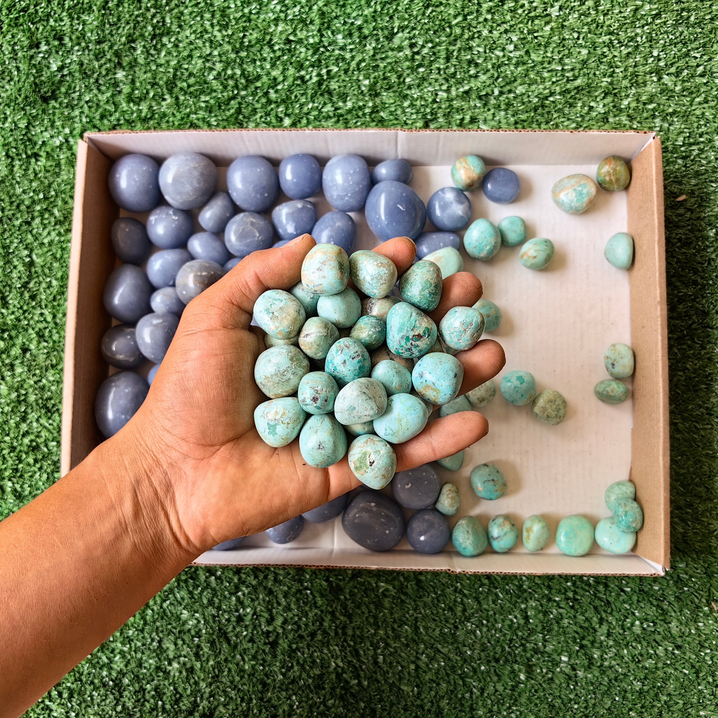 2 kg tumbled angelite / peruvian turquoise