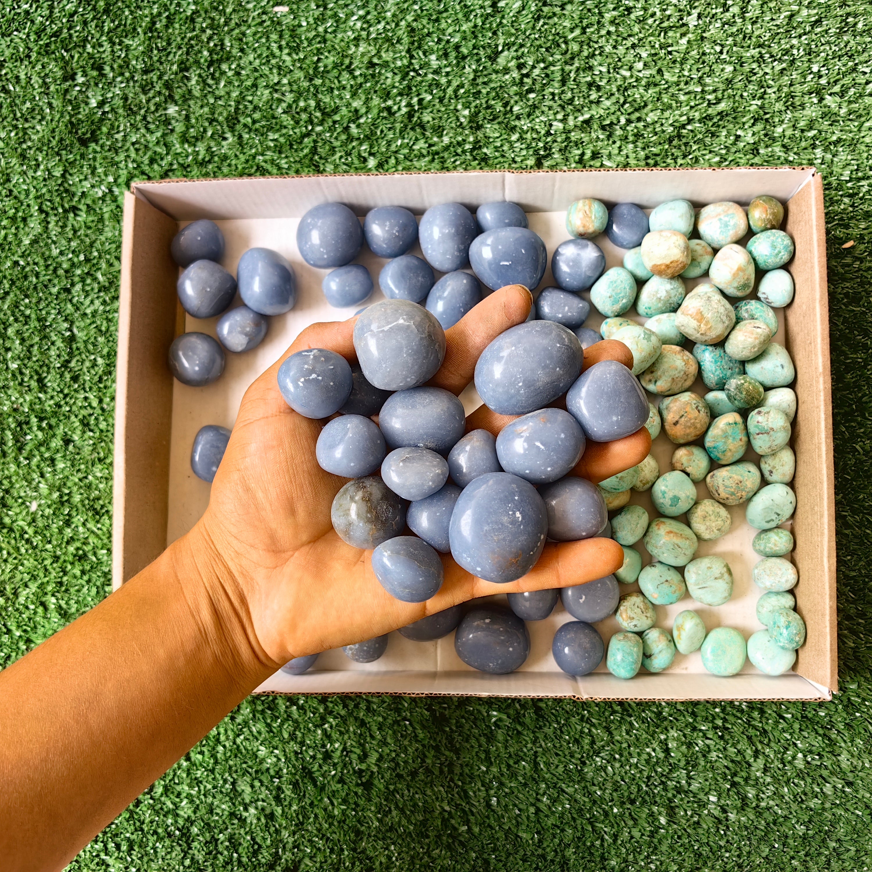 2 kg tumbled angelite / peruvian turquoise