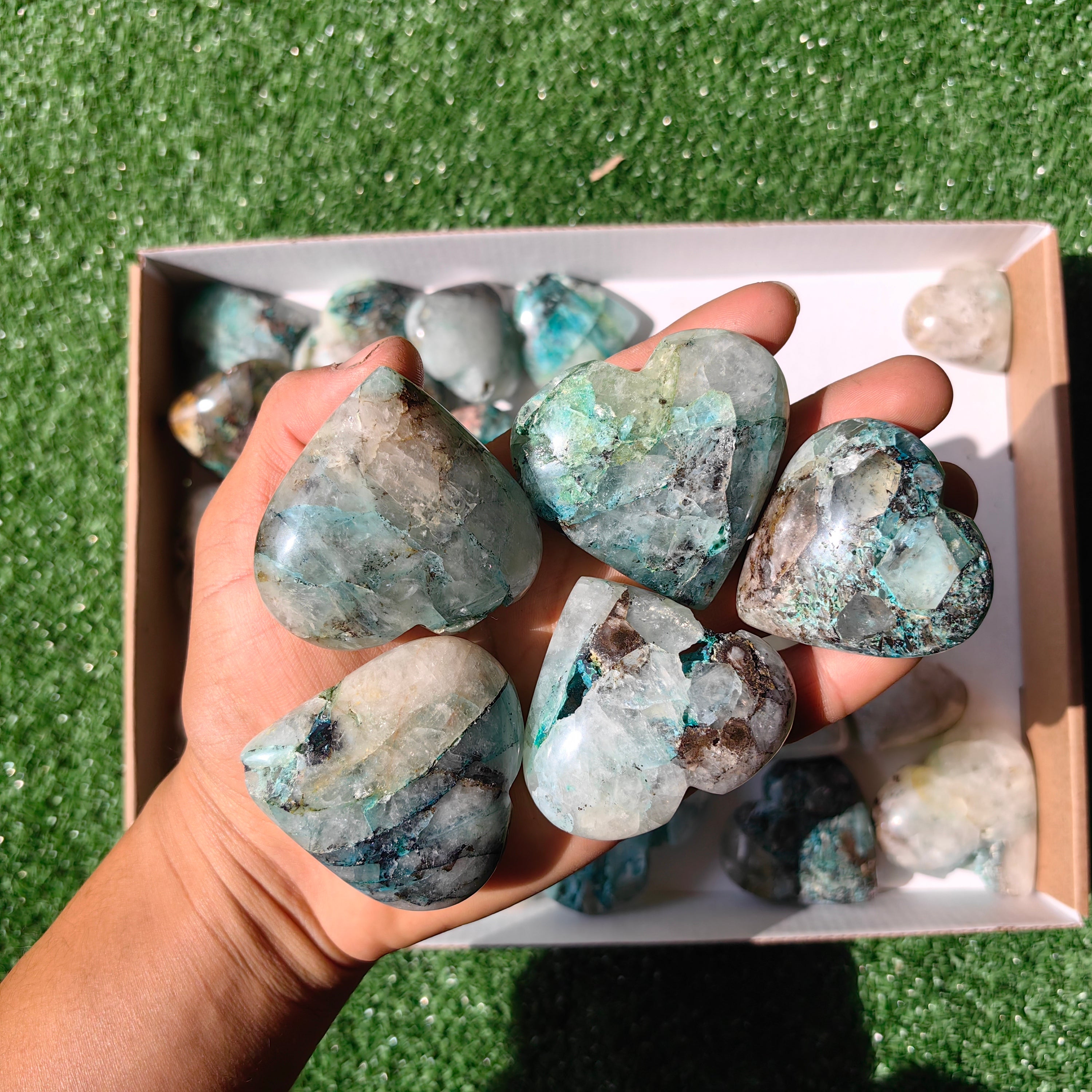 Lot 31 pcs Chrysocolla on Quartz Heart