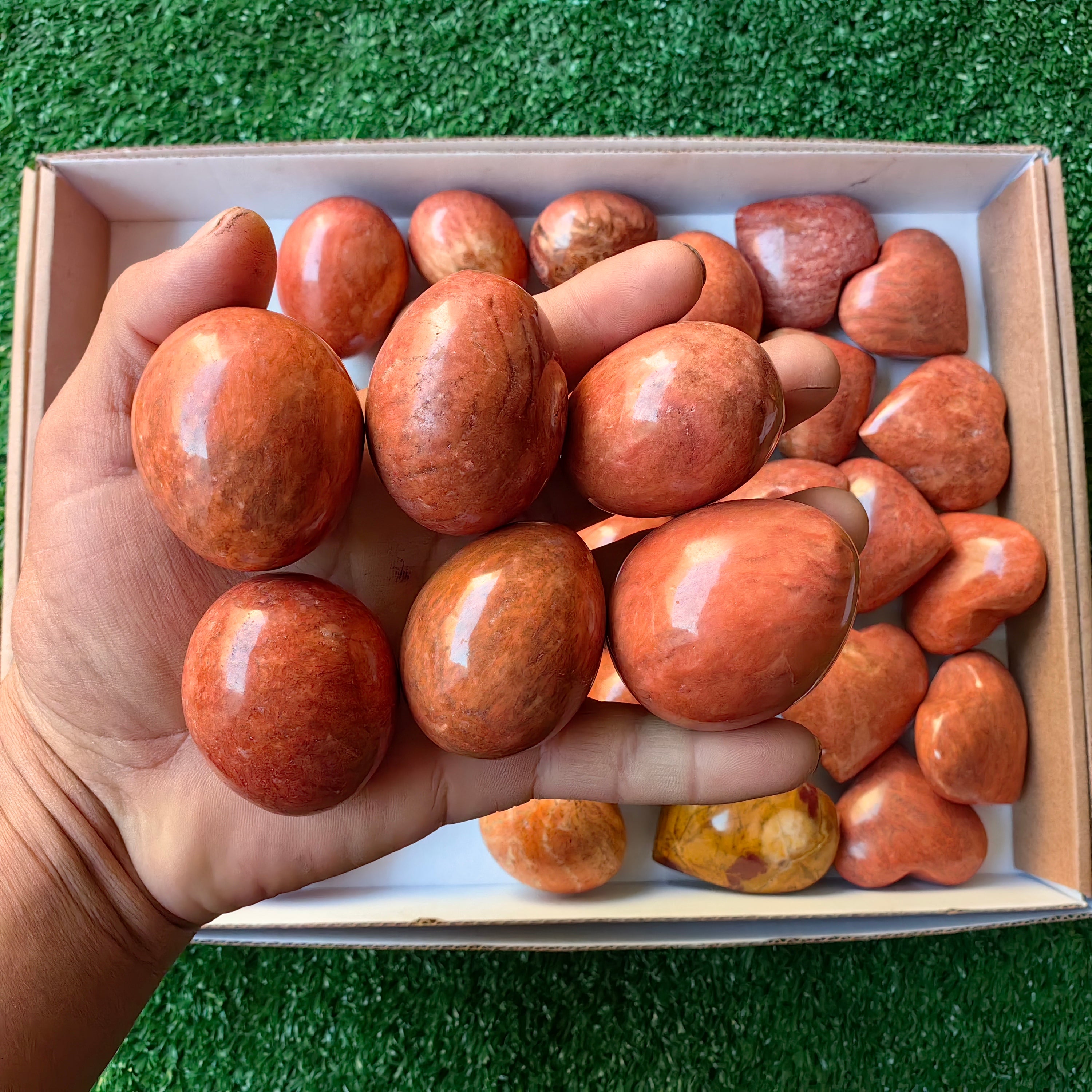 Lot 35 pcs Orange Jaspe heart and egg