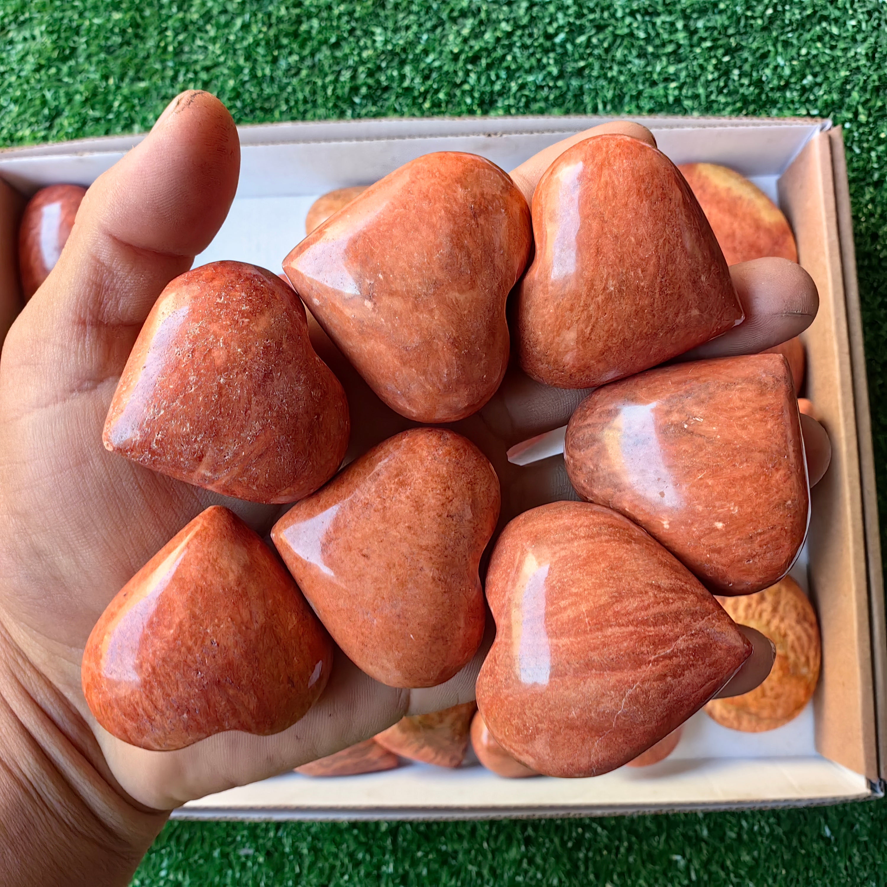 Lot 31 pcs Orange Jaspe heart and palm