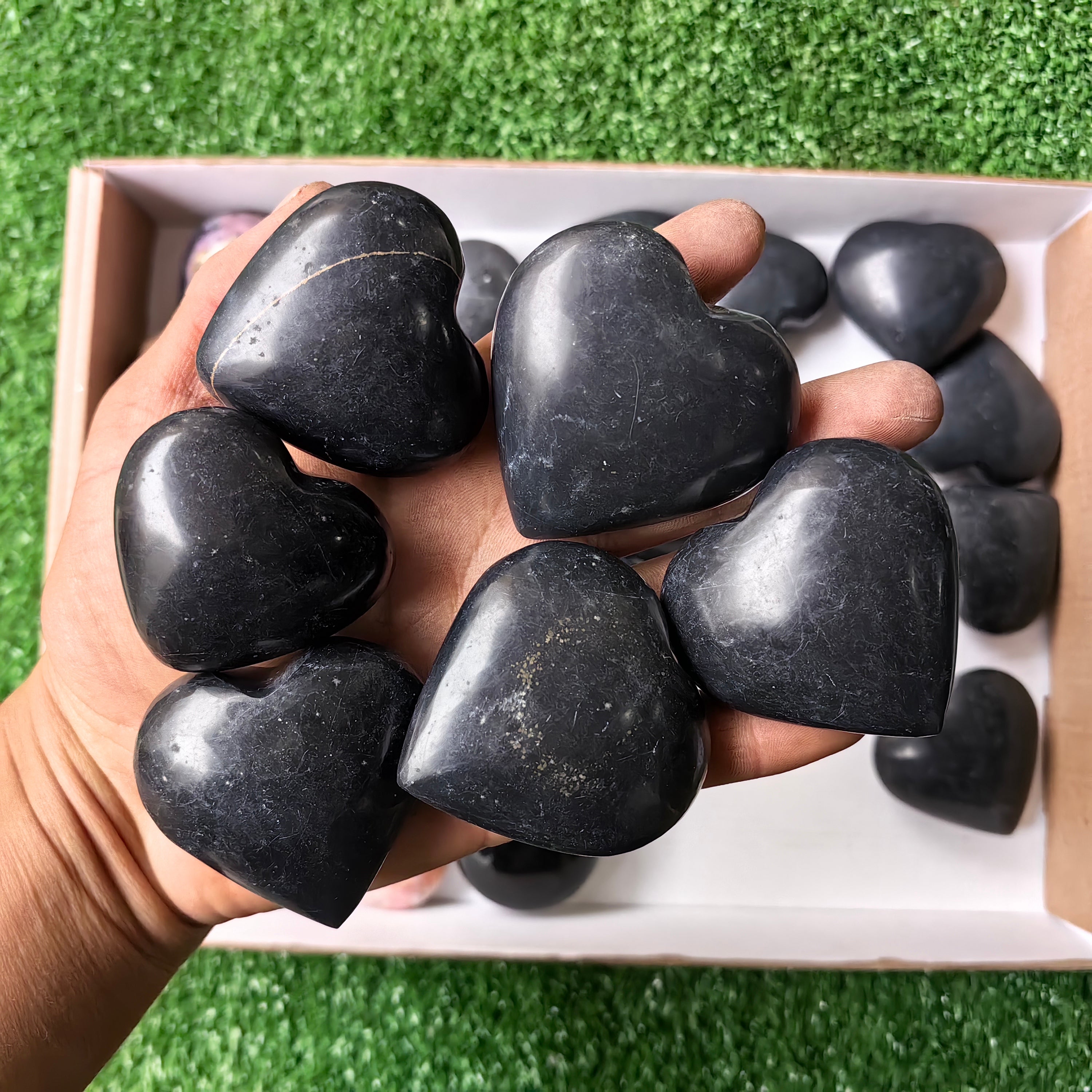 Lot 27 pcs Black Onix Heart and Pink Opal Palm