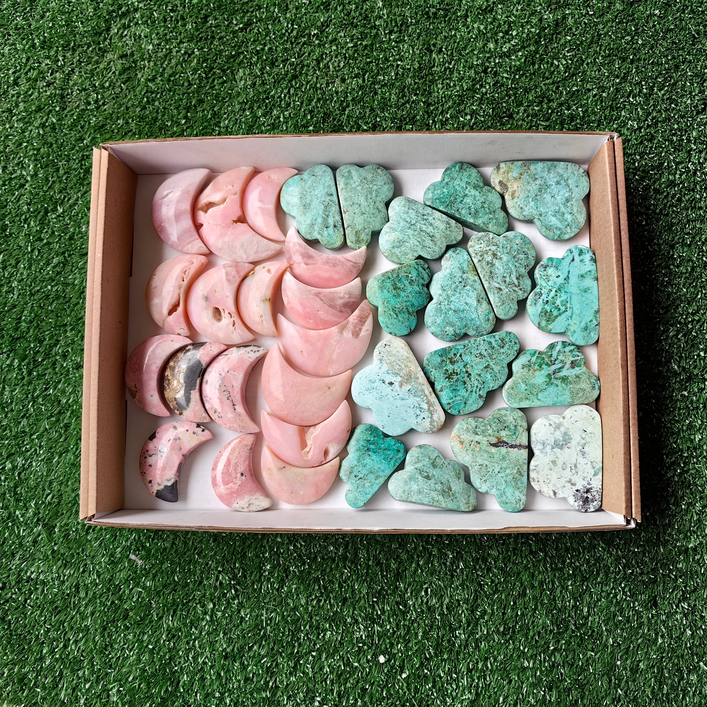 Lot 33 pcs Pink Opal, Rhodonite, Peruvian Turquoise Moon and cloud