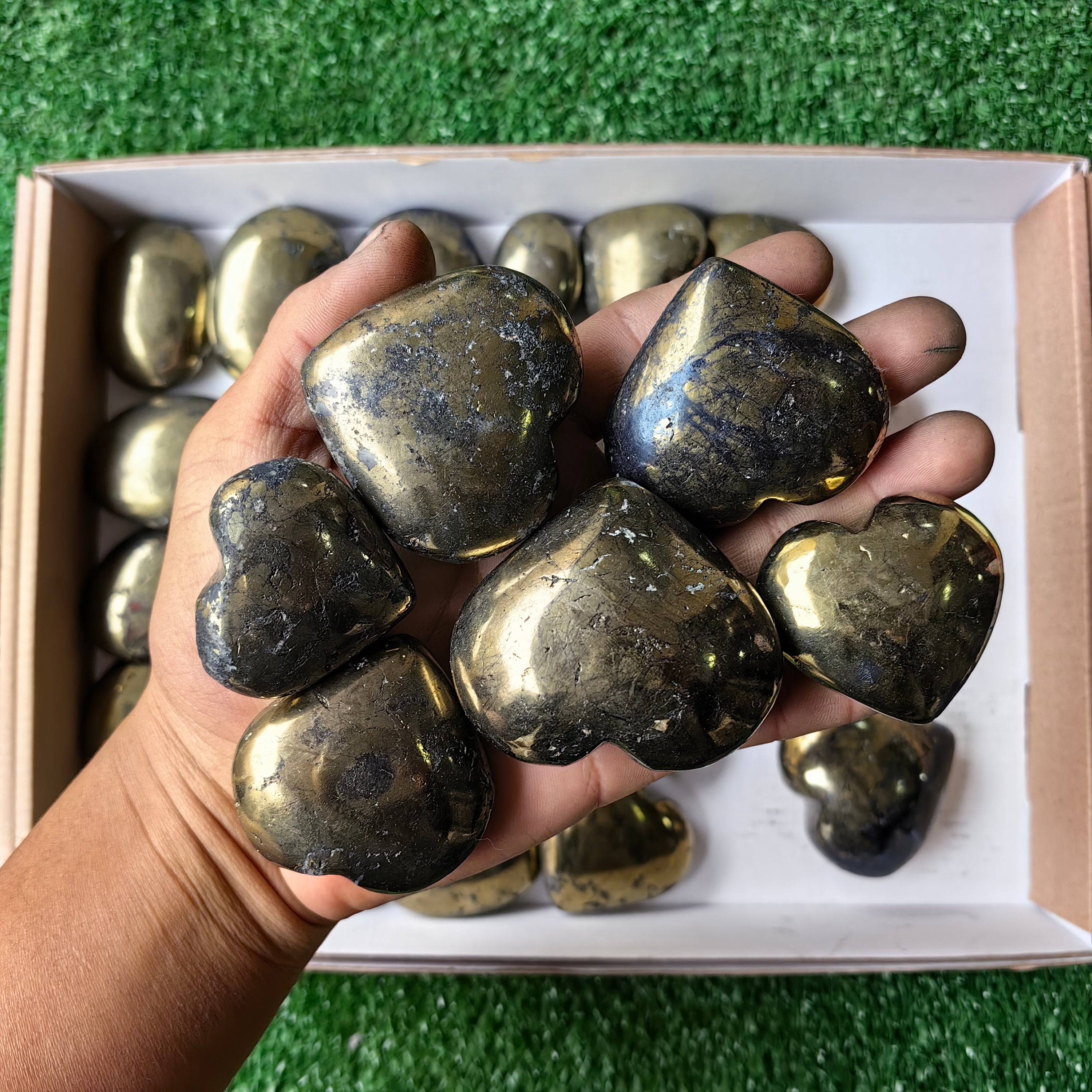 Lot 34 pcs Covellite on Chalcopyrite Palm and Heart