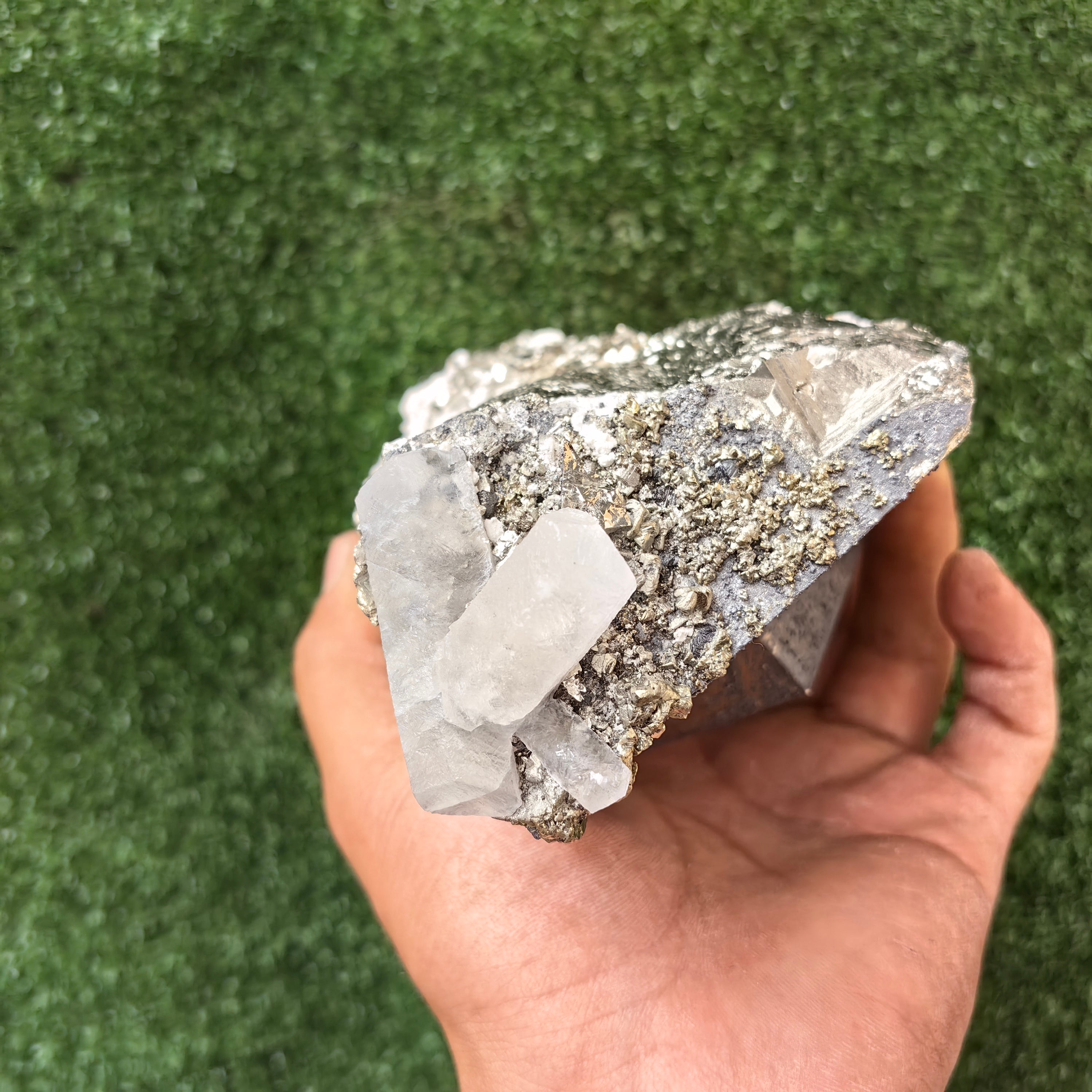 Pyrite Cubic with Chalcopyrite and Calcite