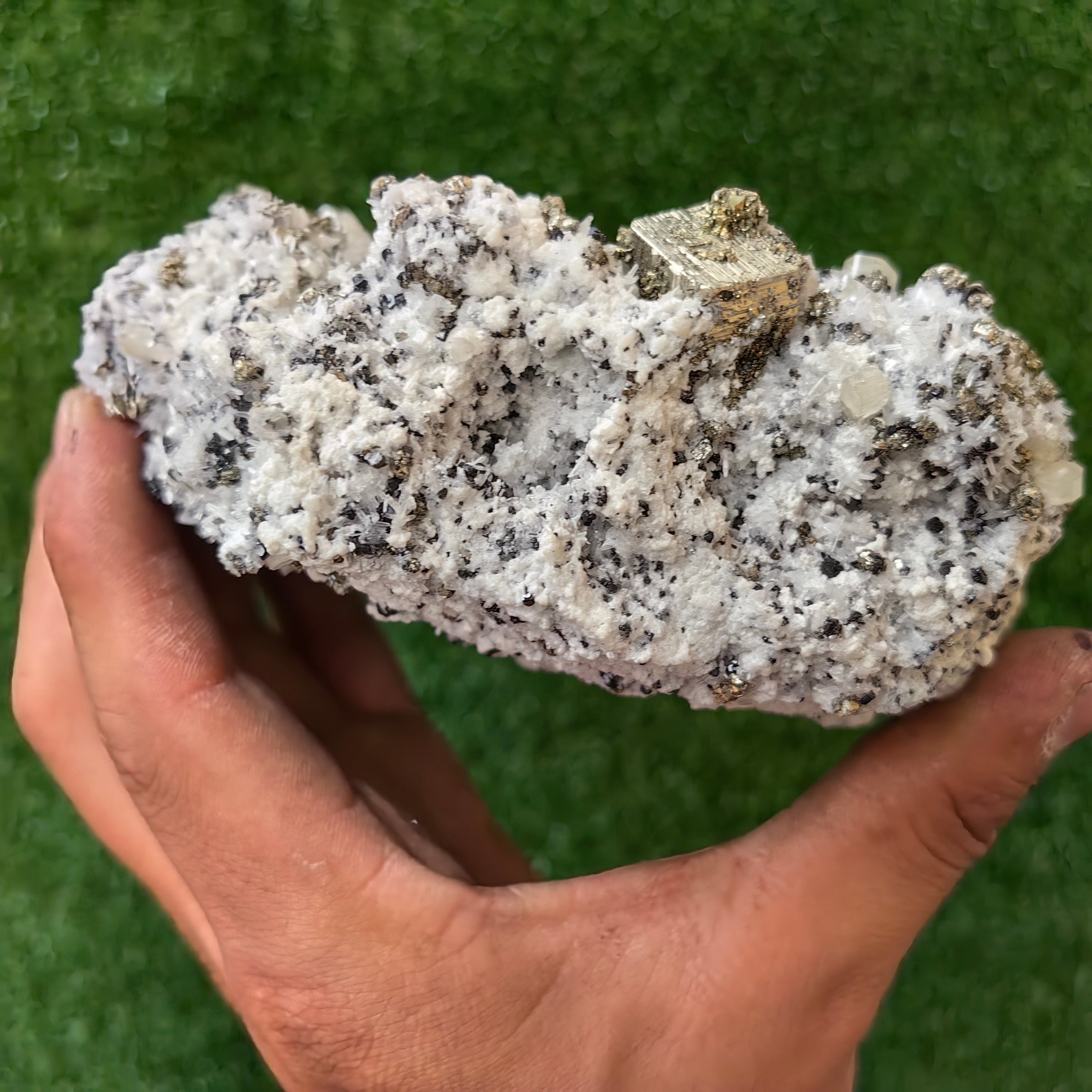 1 pcs Pyrite Cubic with Calcite, Sphalerite and Apatite