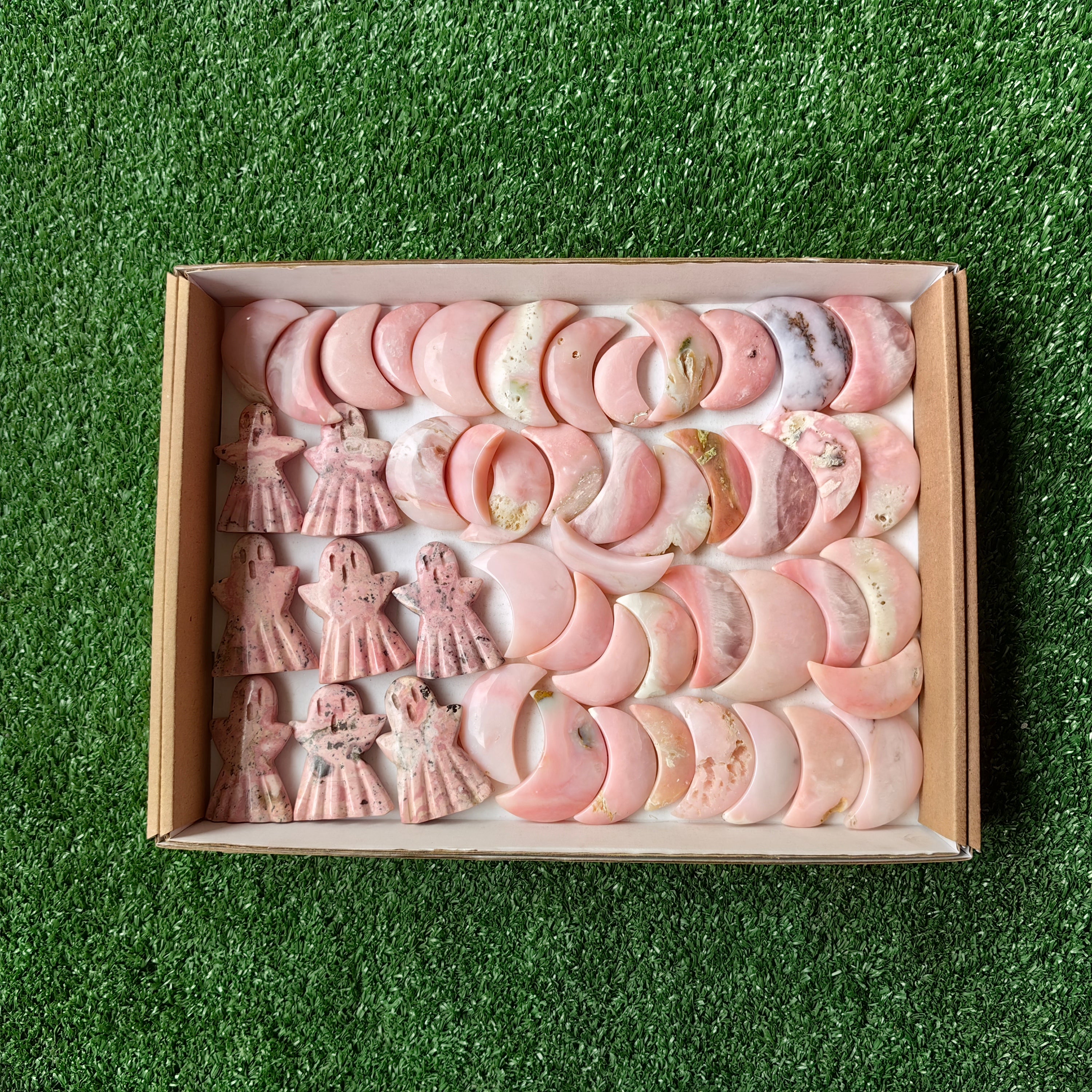 Lot 49 pcs  Rhodonite ghost and Pink Opal moon