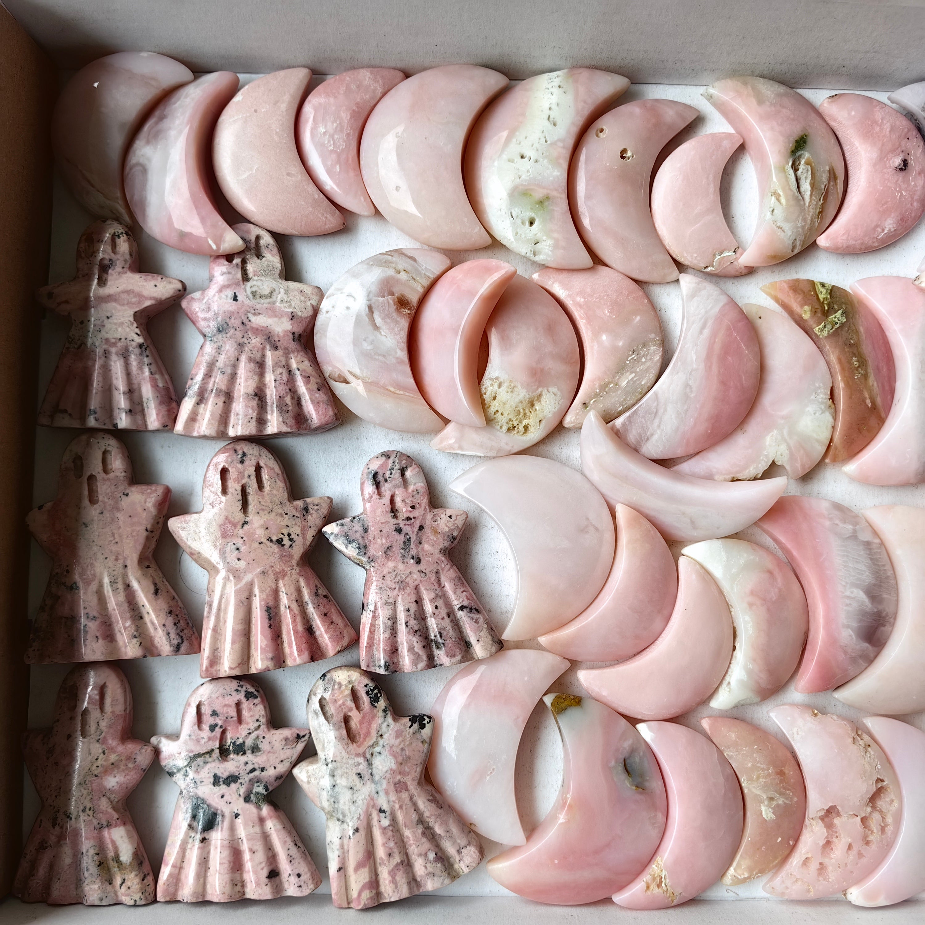 Lot 49 pcs  Rhodonite ghost and Pink Opal moon