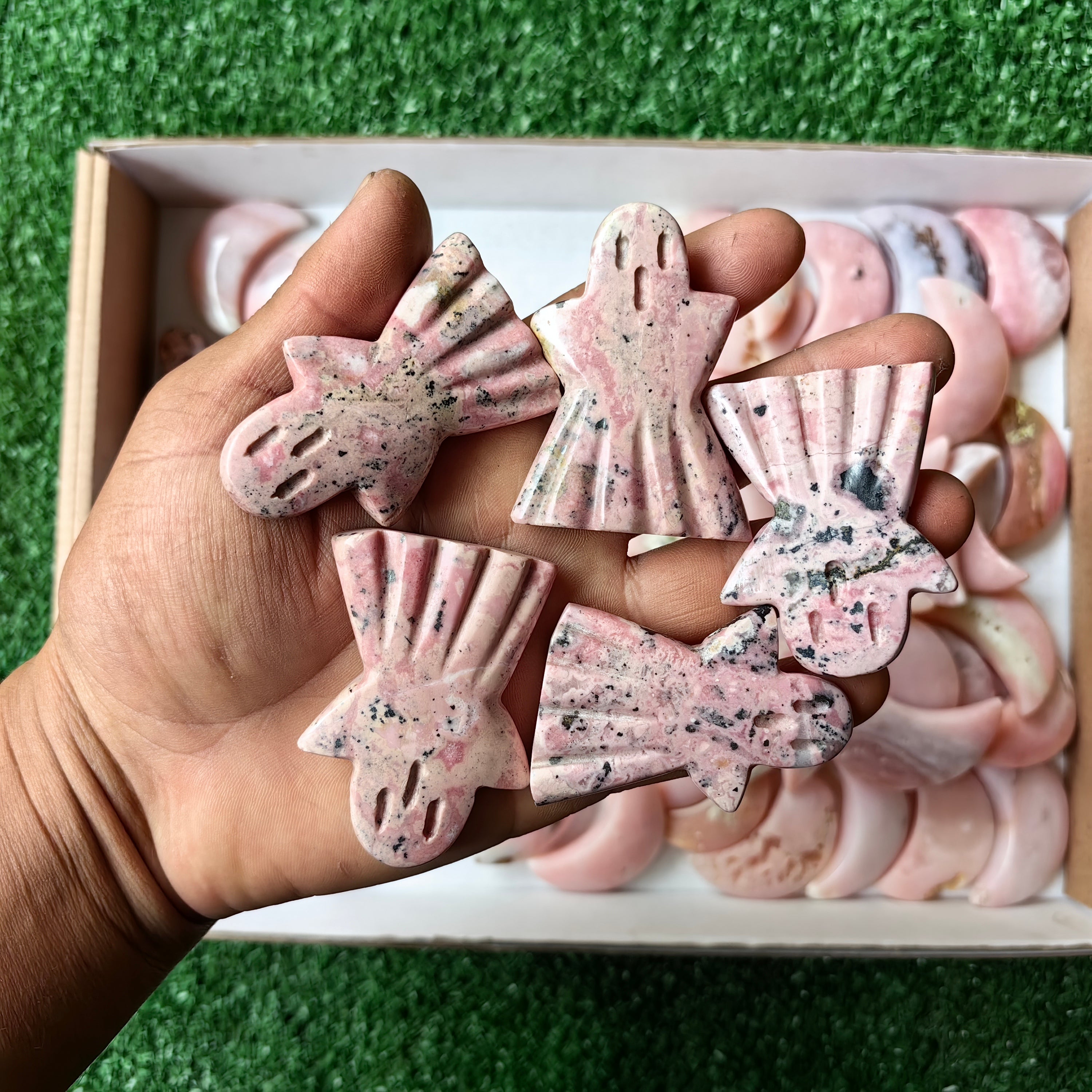 Lot 49 pcs  Rhodonite ghost and Pink Opal moon